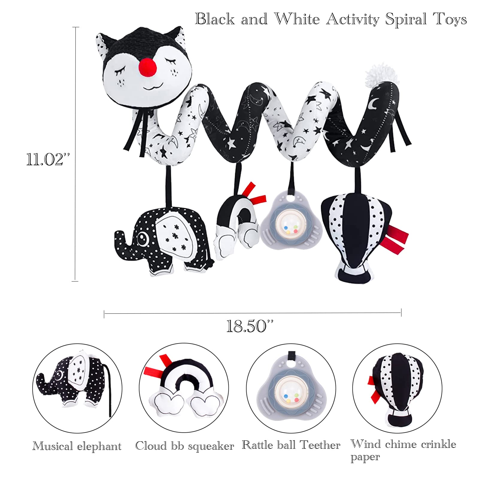 High Contrast Black and White Baby Toys for Infants 0-12 Months - Musical Fox Car Seat & Stroller Toys for Newborns | Perfect for Sensory Development & Travel Entertainment