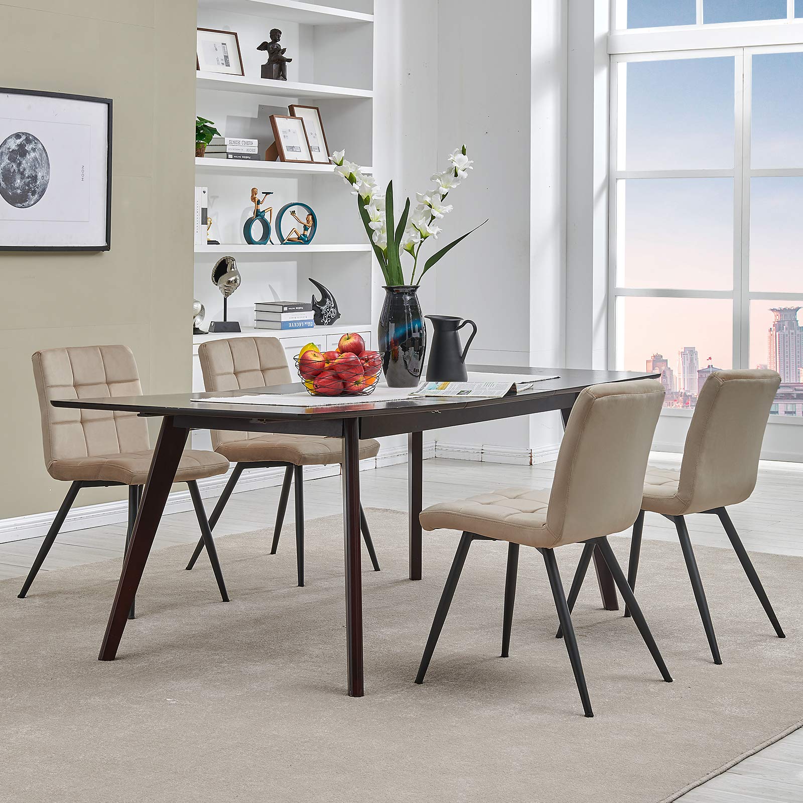 DUHOME Velvet Dining Chairs Set of 4 - Mid Century Modern Upholstered Side Chairs for Kitchen, Living Room & Bedroom - Soft Accent Reading Chairs in Khaki for Home Decor & Vanity Use