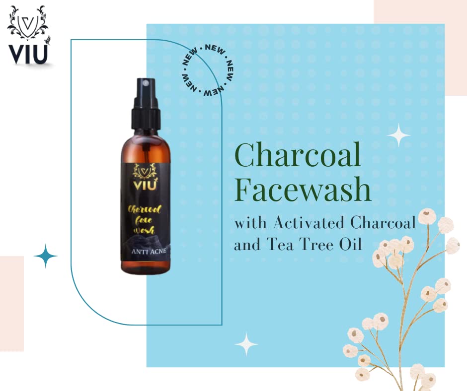 VIU Naturals Charcoal Face Wash for Men - Organic Activated Charcoal Cleanser | Fights Acne, Brightens Skin, Protects from Pollution (100ml) | Perfect for Daily Skincare Routine & Gym Recovery
