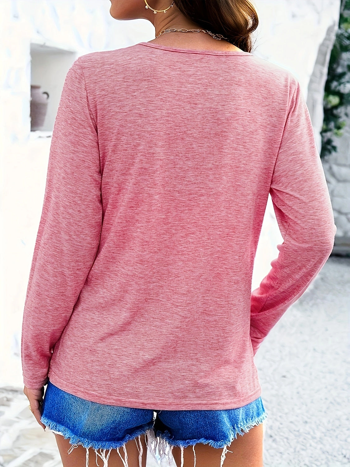 Crisscross V Neck Long Sleeve T-Shirt for Women - Soft Stretchy Casual Top - Perfect for Work, Date Night & Everyday Wear