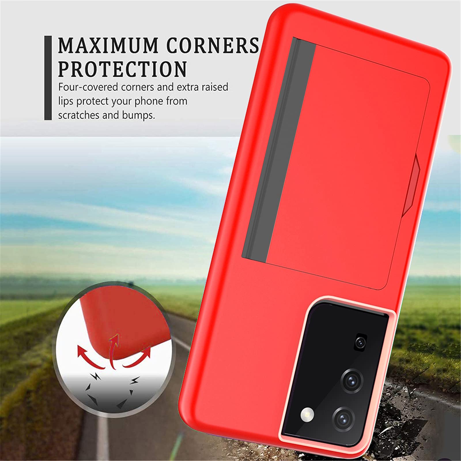 **Asuwish Samsung Galaxy S21 5G Case with Tempered Glass Screen Protector & Credit Card Holder – 6.2 Inch Shockproof Phone Cover with Kickstand for Galaxy S21 5G/4G (Red) – Perfect for Work, Travel, and Everyday Protection**