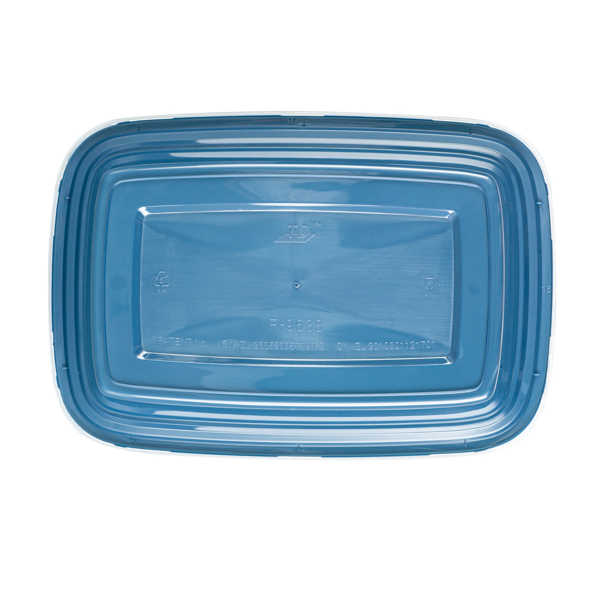 38 oz Rectangle Midnight Blue Plastic Food Storage Container with Clear Lid - Microwave Safe To-Go Box (8.75