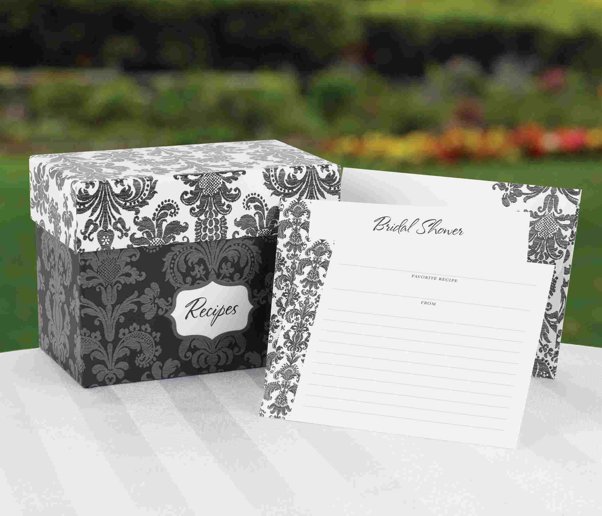 Elegant Damask Recipe Box & Invitation Set - Perfect for Wedding, Bridal Shower & Party Planning - Organize Your Favorite Recipes in Style