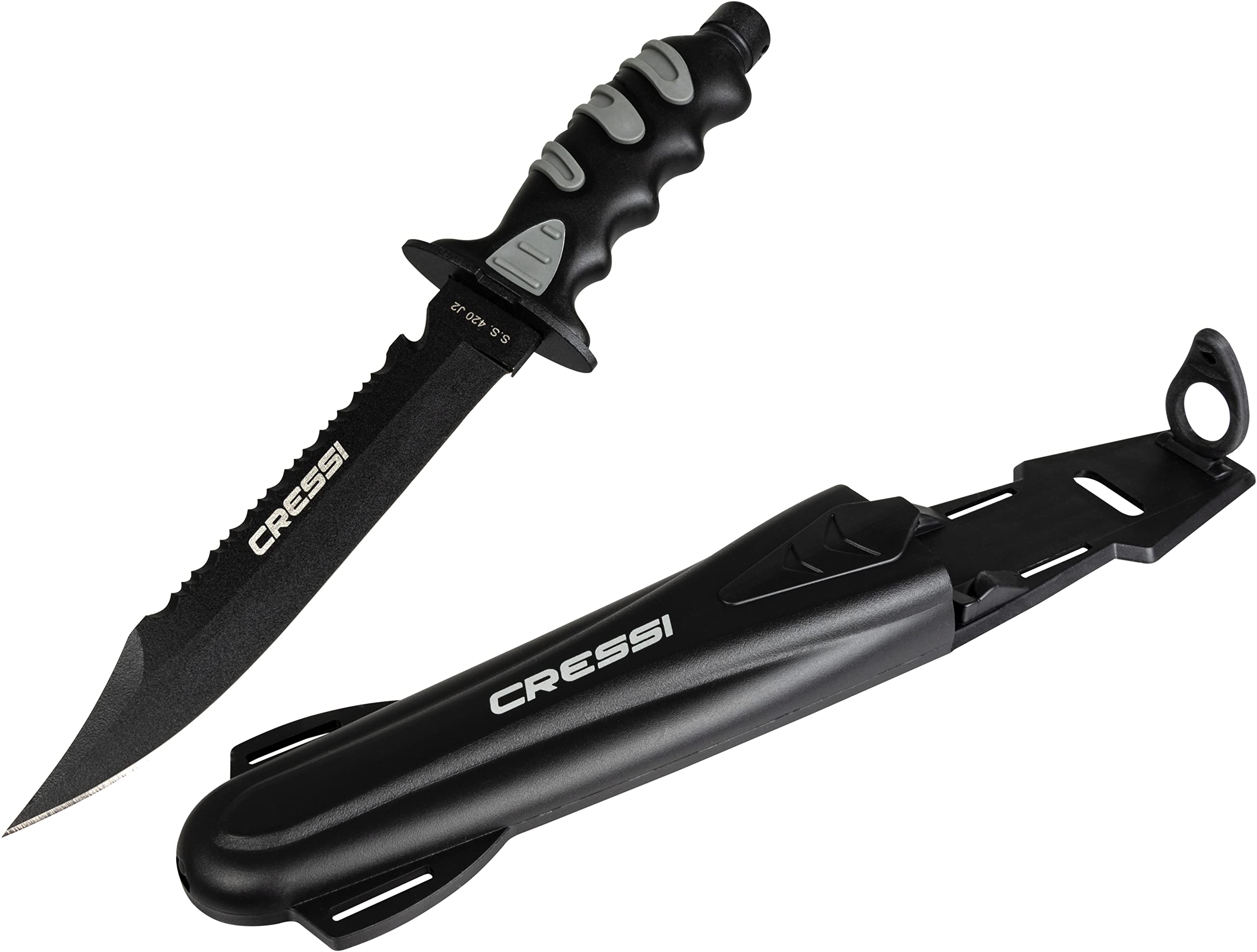 Cressi Giant Dive Knife - Black/Silver Stainless Steel Blade for Scuba Diving, Spearfishing & Underwater Adventures | Durable & Corrosion-Resistant