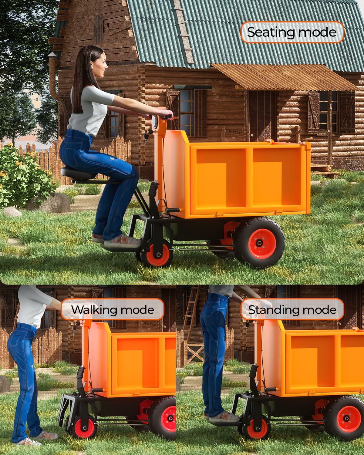 3-in-1 Arczorix Square Electric Wheelbarrow Utility Cart - 48V 20A 1000W Motor with 2205Lbs (1 Ton) Capacity - Heavy Duty Electric Wagon for Construction, Gardening & Hunting Deer Cart