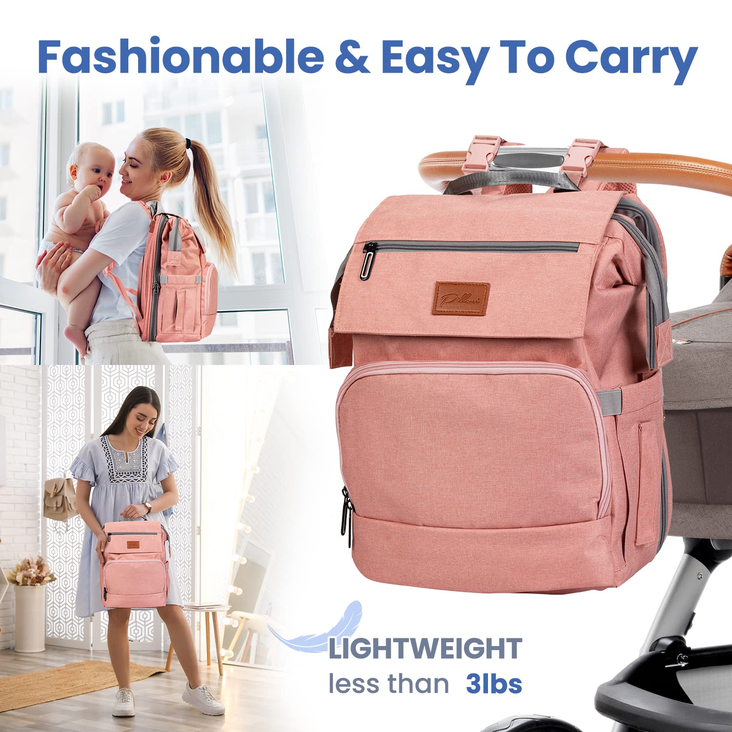 PILLANI Baby Diaper Backpack - Large Waterproof Diaper Bag for Boys & Girls with Insulated Bottle Pocket, Changing Pad & Stroller Straps - Perfect Baby Shower Gift & Registry Essential for New Parents (Ideal for Travel, Daycare & Outings)