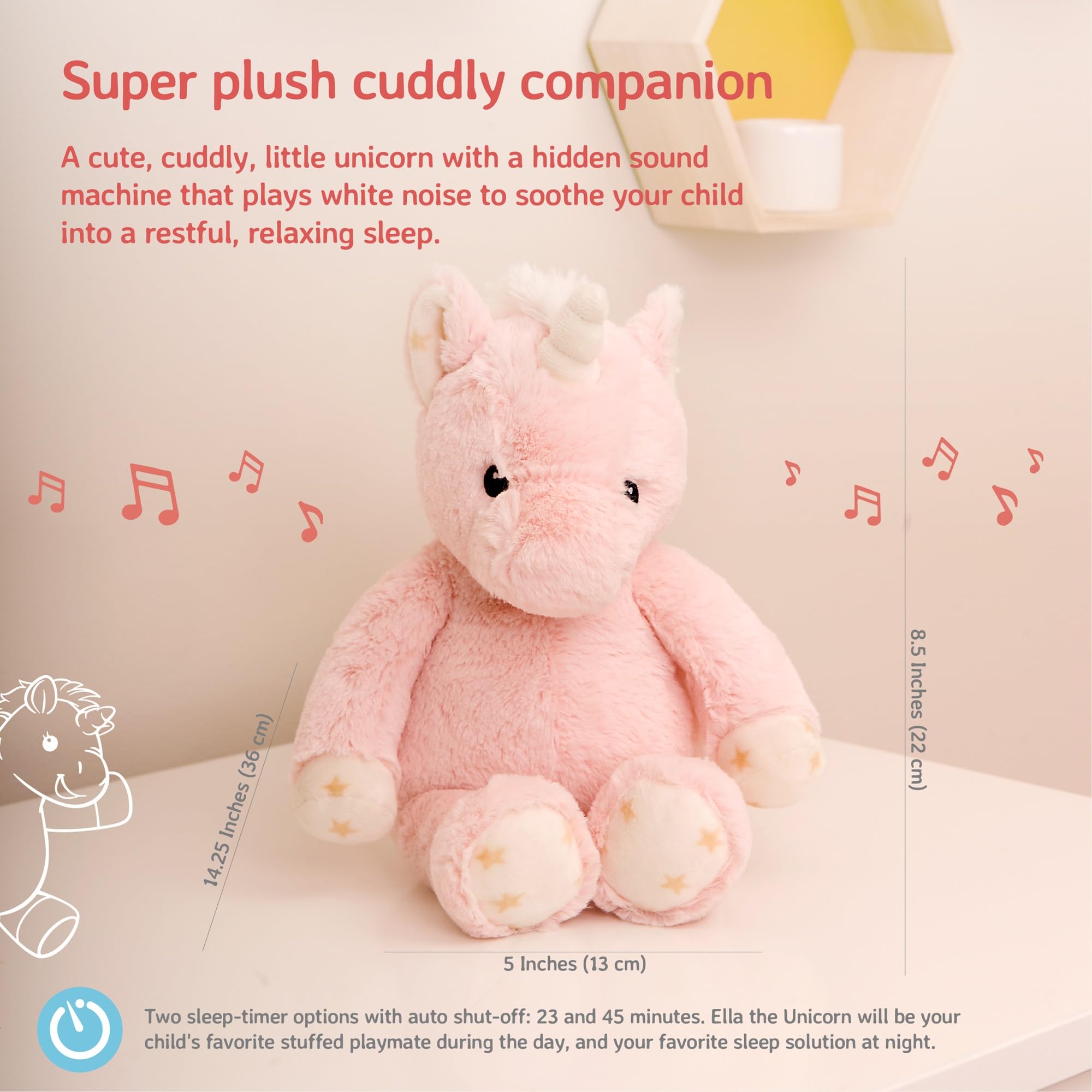 Cloud b Sound Machine with White Noise Soothing Sounds for Babies - Cuddly Stuffed Animal Unicorn Plush Toy | Adjustable Volume, Timer & Auto-Shutoff | Perfect for Nursery, Bedtime & Travel (Ella The Unicorn)
