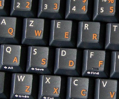 English US Keyboard Labels - Transparent Background with Black, Blue, Orange or White Lettering (Orange) | Perfect for Laptop, Desktop & Mechanical Keyboards | Easy Installation & Customization