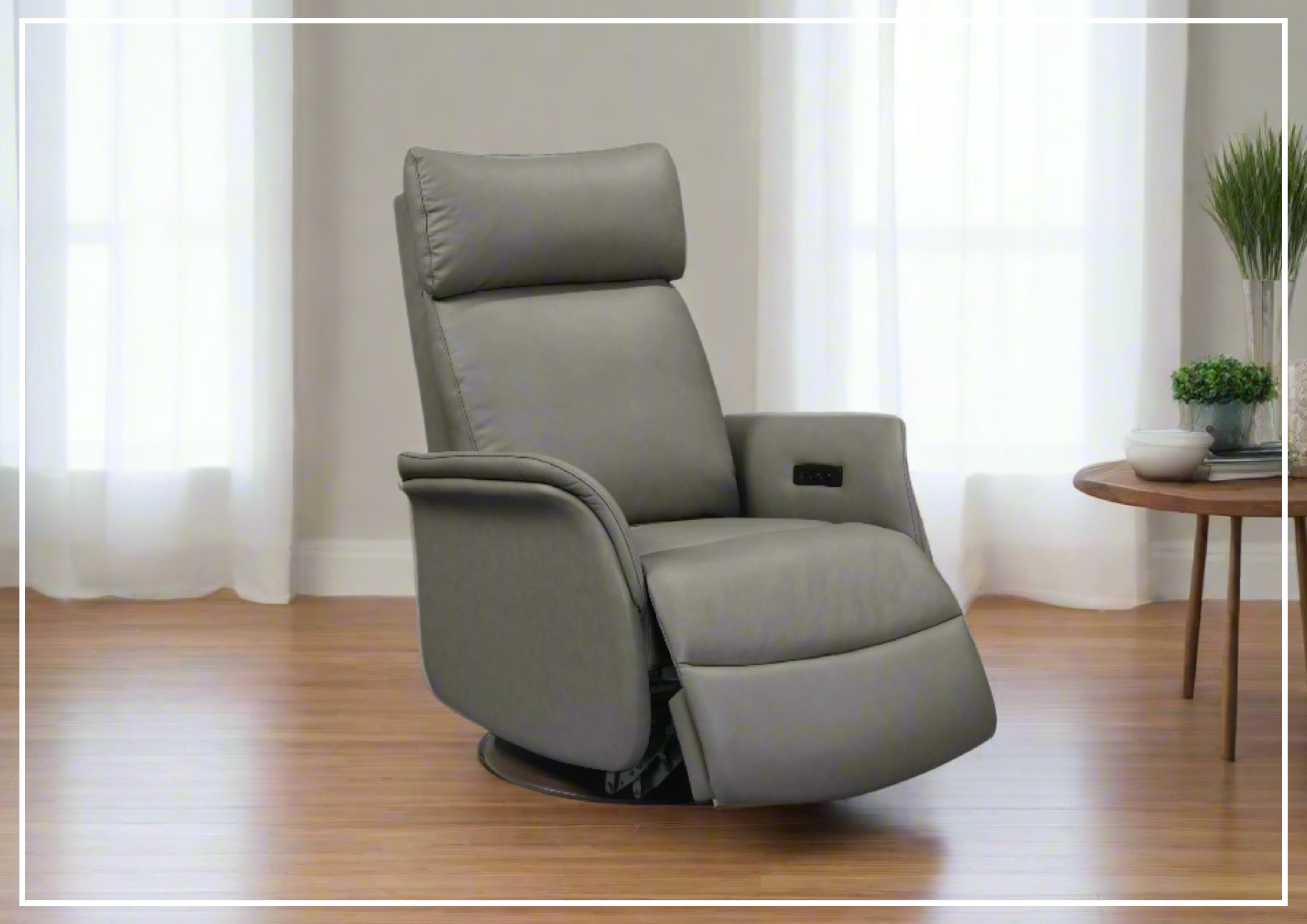 Gio Italia Tessa Genuine Leather Recliner Chair with 360° Swivel Base - Gray Living Room Recliner for Home Theater, Gaming & Relaxation