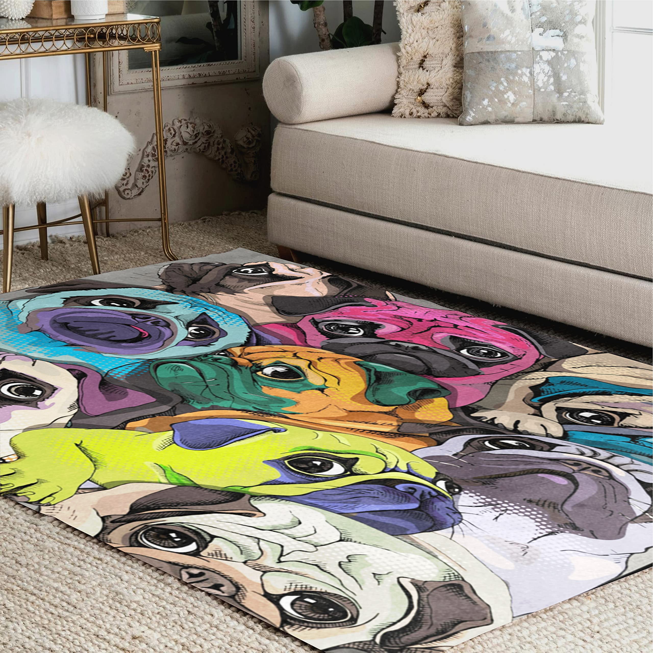 ALAZA Watercolor Pug Puppy Dog Area Rug - Soft Non-Slip 7'x5' Modern Pet Themed Rug for Living Room, Bedroom, Nursery - Perfect for Home Decor & Pet Lovers