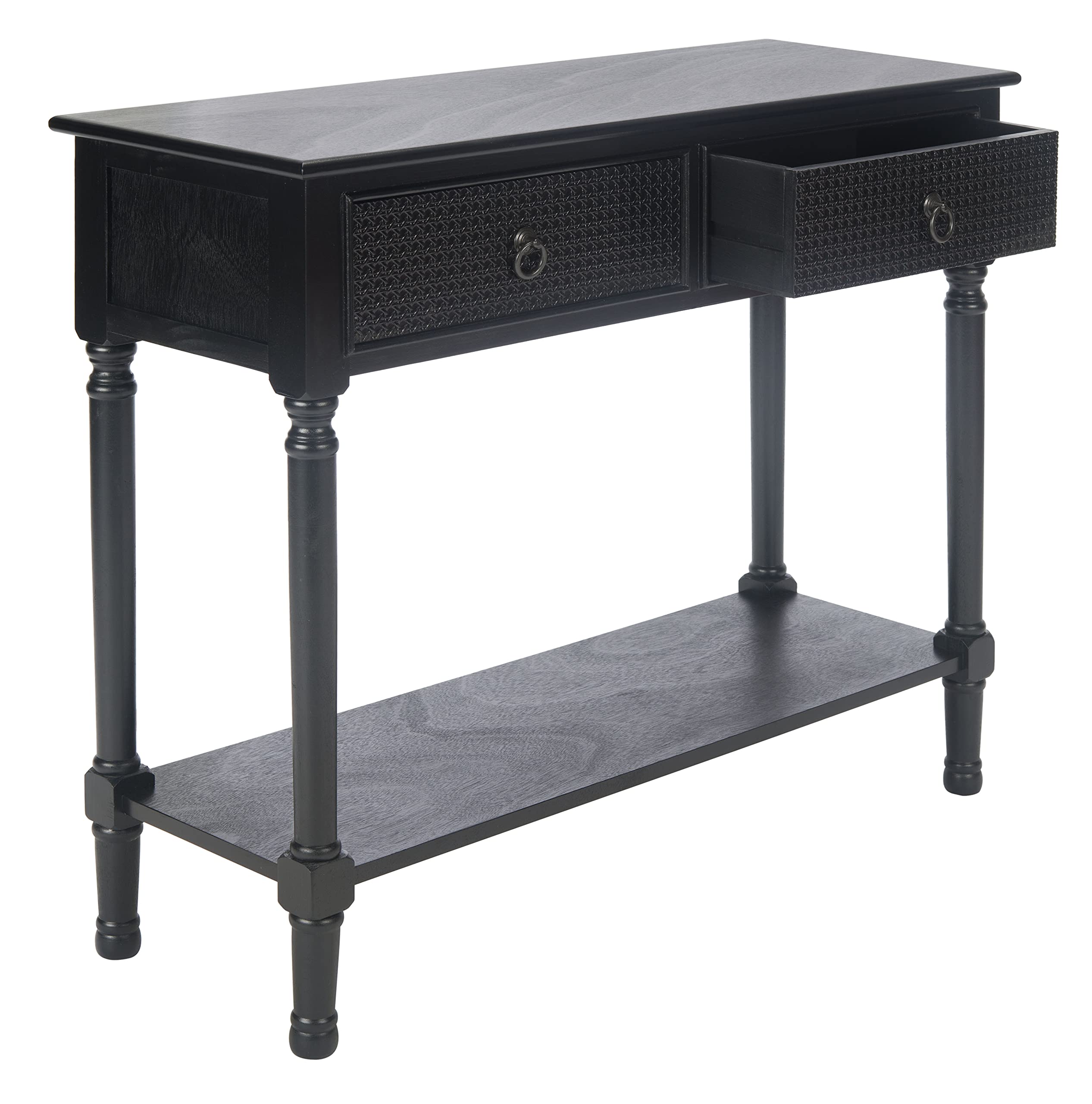 Safavieh Haines Black 2-Drawer Console Table with Bottom Shelf - Modern Entryway Sofa Table for Living Room, Hallway & Foyer Decor