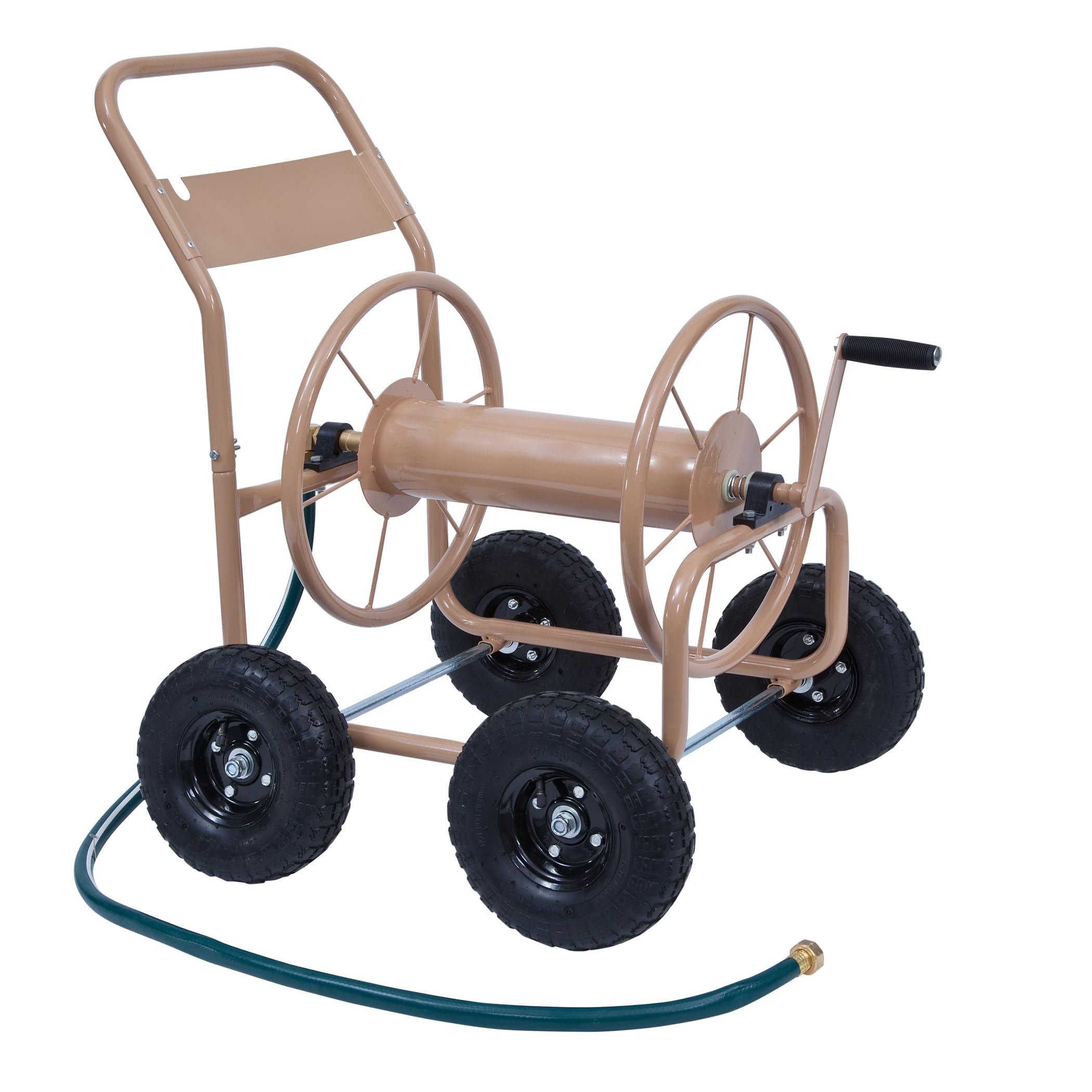 Liberty Garden Industrial 4 Wheel 300ft 0.625 Inch Heavy Duty Water Hose Reel Cart with Steel Frame - Perfect for Backyard, Garden, Lawn Irrigation & Outdoor Watering - Beige