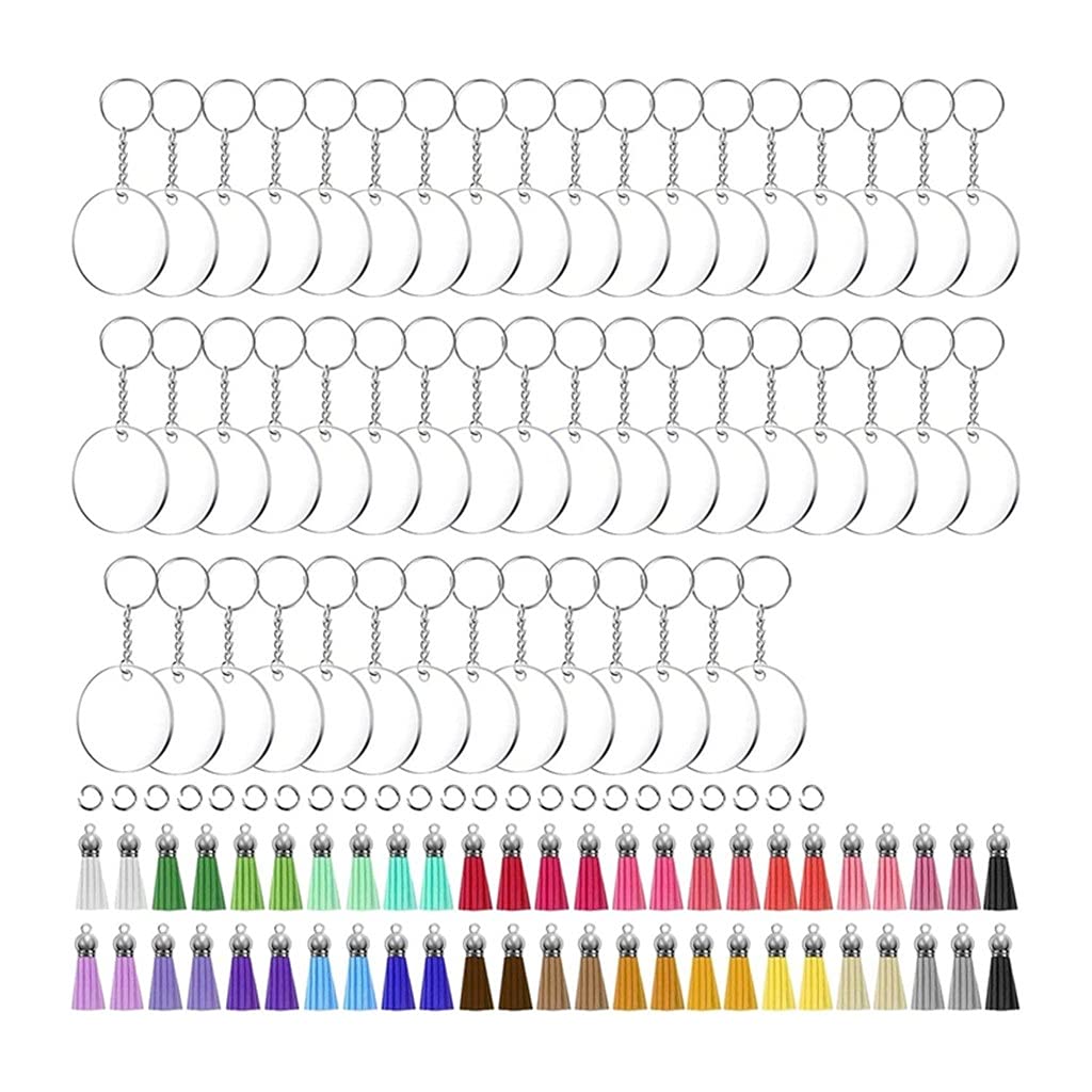 DKJGH 200Pcs DIY Acrylic Keychain Blanks Set with Tassels, Key Rings & Jump Rings - Customizable Craft Supplies for Keychains, Luggage Tags & Gift Making (Color A, One Size) - Perfect for DIY Projects, Party Favors & Personalized Gifts