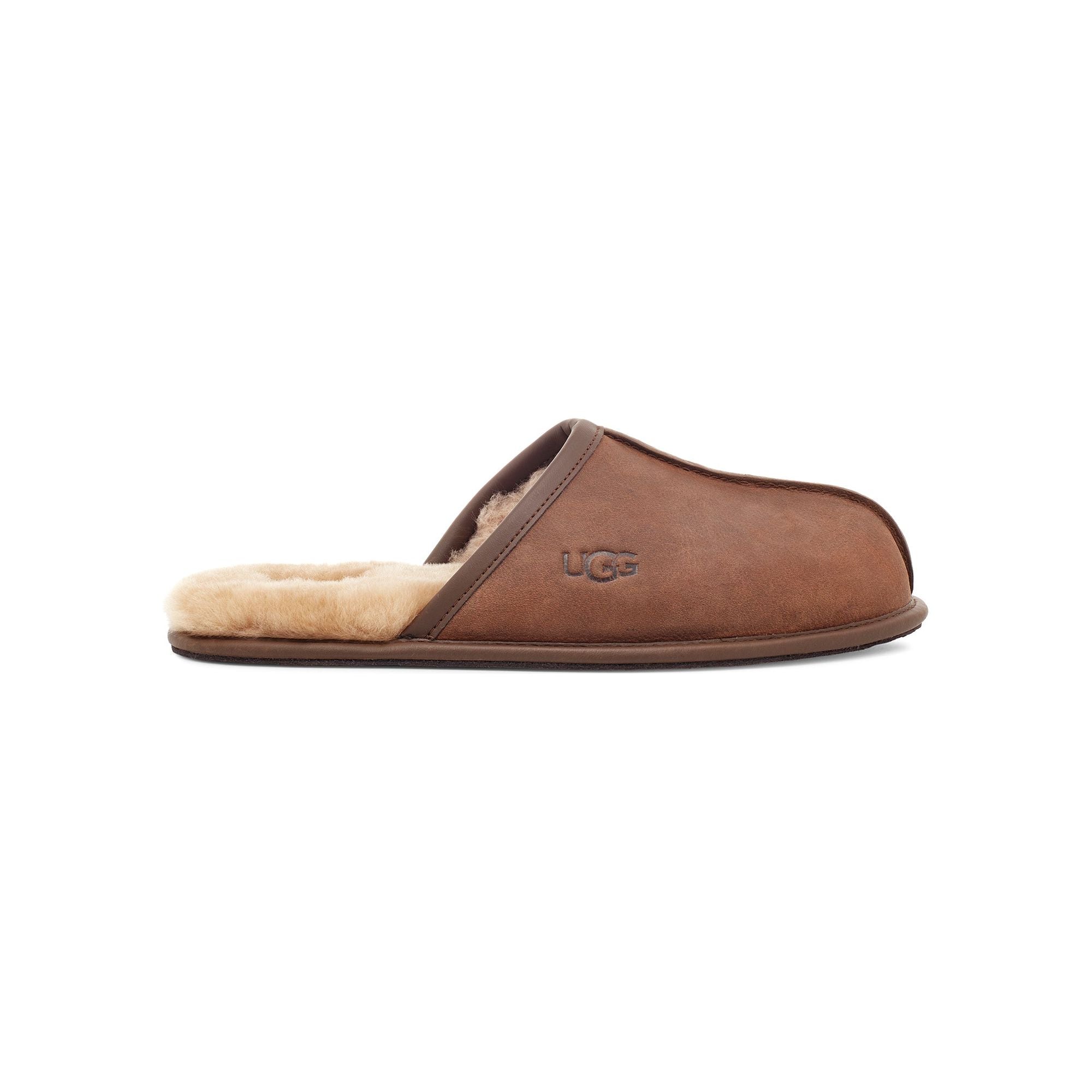 UGG Men's Scuff Leather Slippers in Tan - Comfortable House Shoes for Indoor & Outdoor Wear, Perfect for Relaxing at Home or Quick Errands