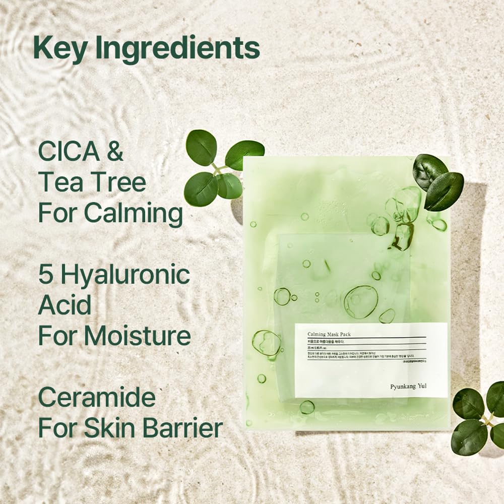 PKY Calming Cream & Serum Set - Vegan Korean Skincare for Sensitive Skin, Soothes & Repairs Skin Barrier (3.38 Fl Oz/100ml Cream + 10 Sheet Facial Masks) - Perfect for Redness Relief & Nighttime Skincare Routine