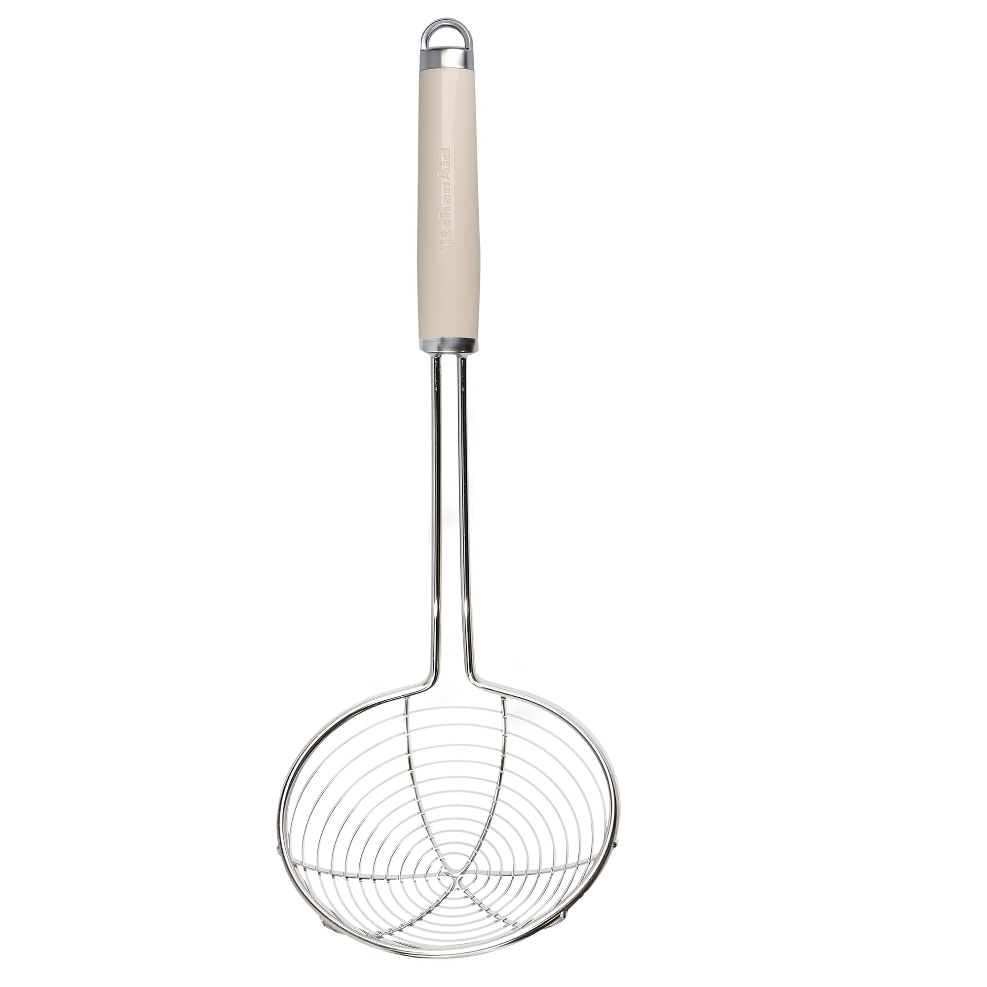 KitchenAid Stainless Steel Spider Strainer & Skimmer - 6.5 Inch Pasta Ladle with Long Handle - Perfect for Pasta, Soup, Dumplings & Deep Frying - Almond Cream Color (Model KSM6PCH)