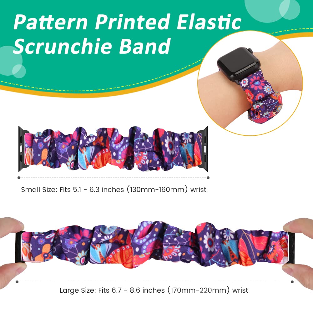 Tiptops 3 Pack Apple Watch Bands Scrunchies 38mm-49mm - Soft Fabric Elastic Wristbands for Women, Compatible with iWatch Ultra 2, Series 10/9/8/7/6/5/4/3/2/1/SE - Stylish Printed Straps for Workouts, Running & Everyday Wear
