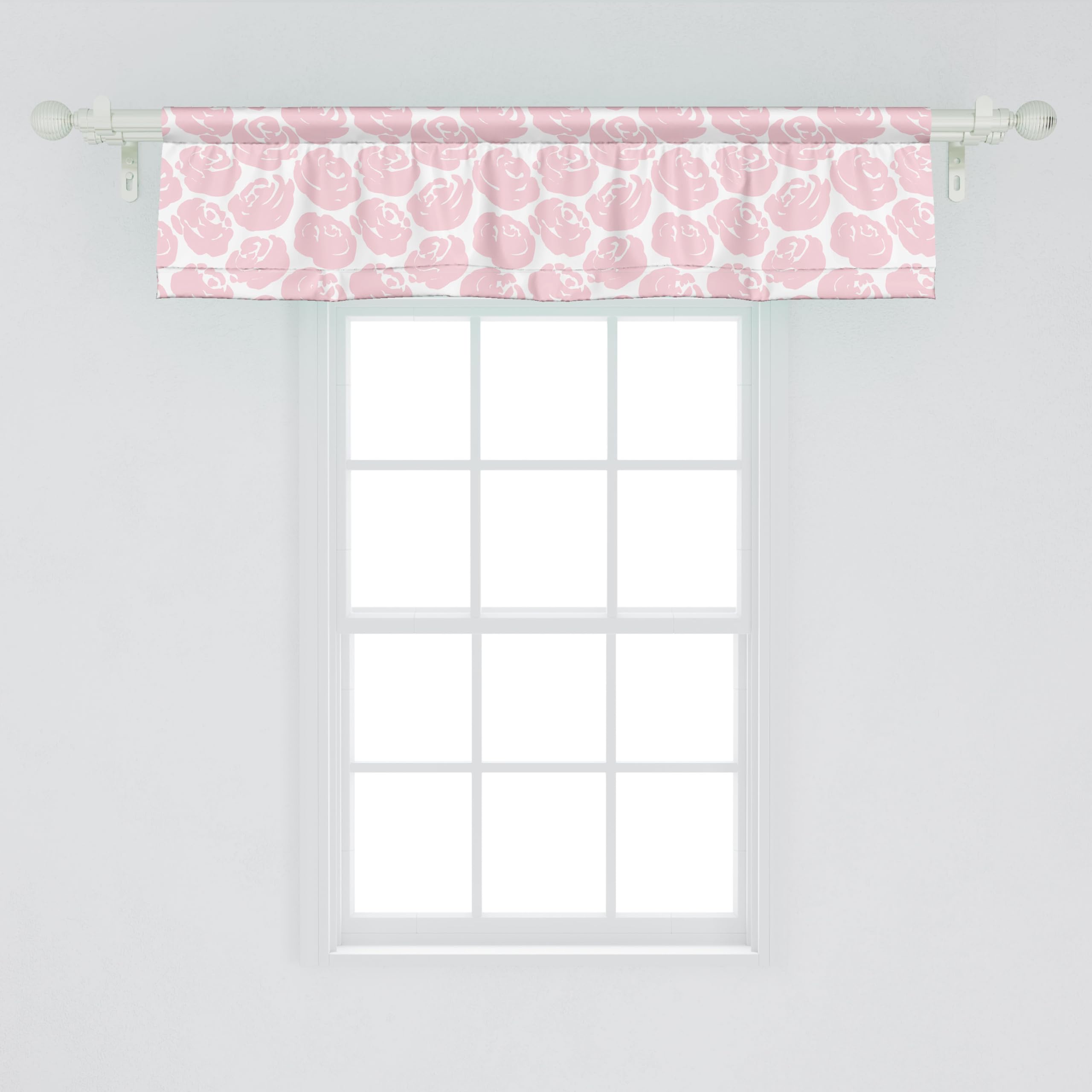 Ambesonne Floral Window Valance Set of 2 - Rose Silhouette English Garden Print Rod Pocket Curtains 54