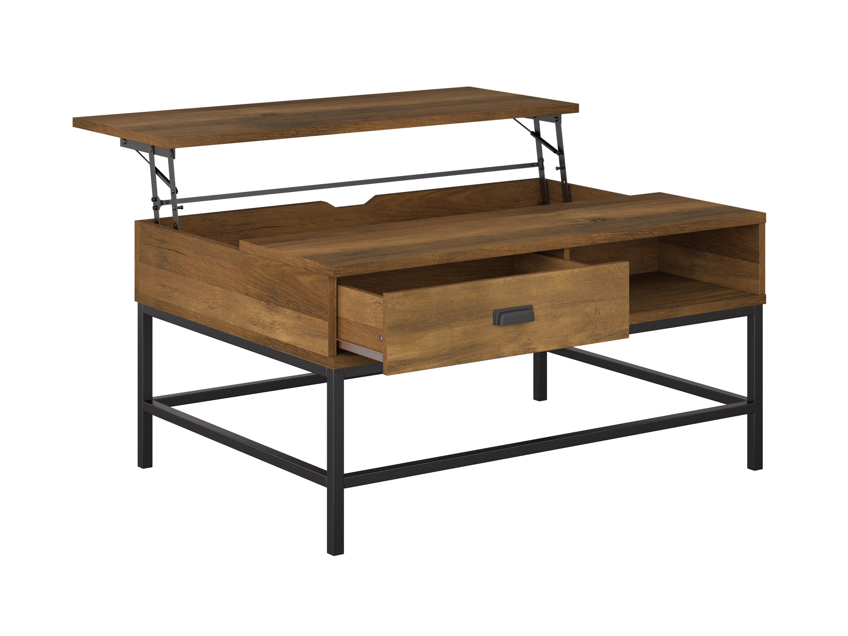 Rustic Farmhouse Lift Top Coffee Table with Storage - Convertible to Dining or Work Desk for Small Spaces - Perfect for Living Room, Office, or Studio Apartment