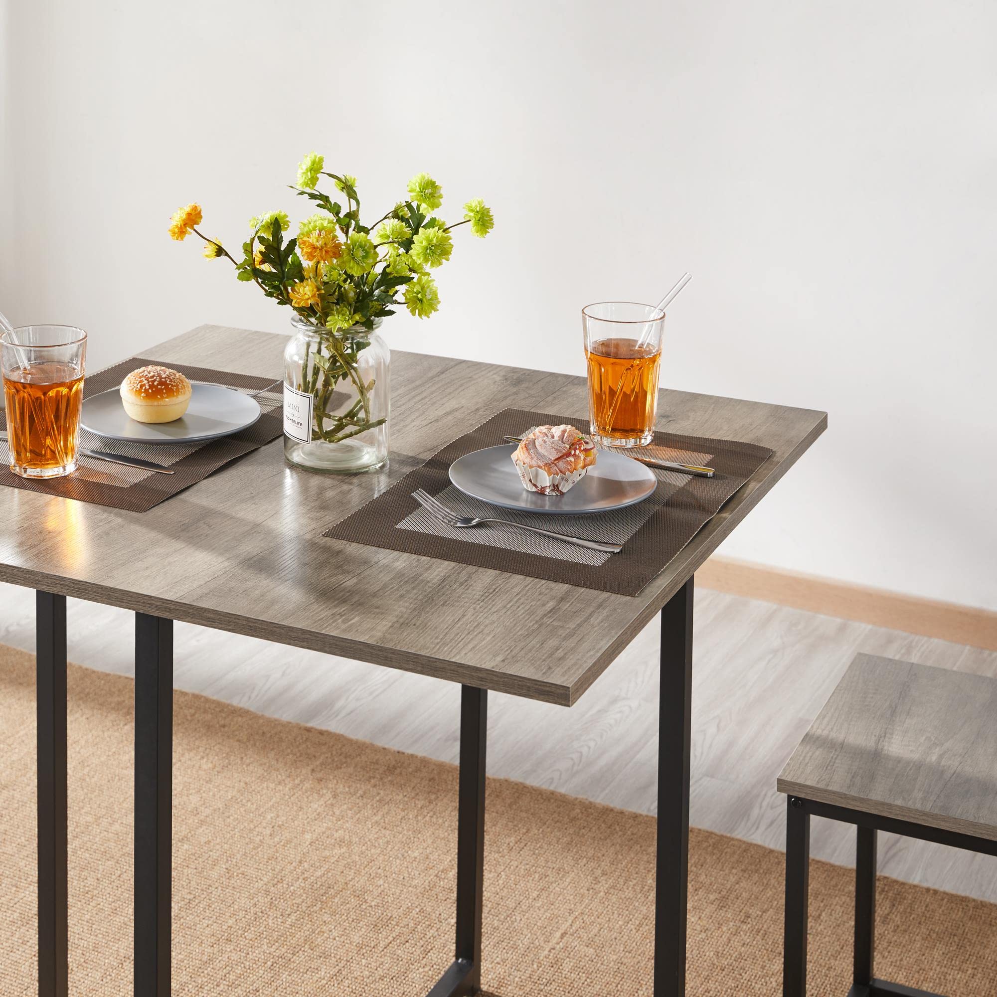 Yaheetech 4-Piece Industrial Dining Table Set with 4 Chairs - Space Saving Kitchen Table for Small Apartments, Breakfast Nook, Studio - Modern Gray Finish - Perfect for Compact Living Spaces & Cozy Meals