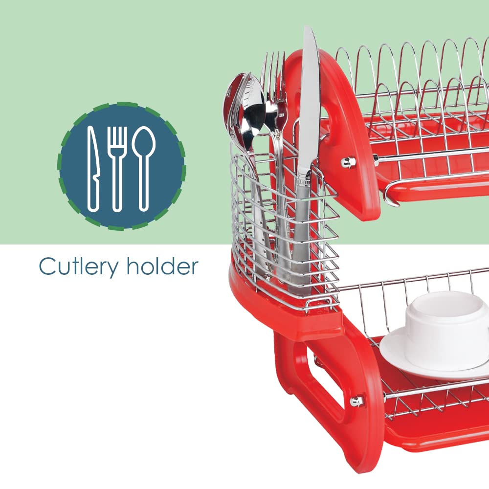 2-Tier Dish Rack with Cutlery Holder & Cup Slots - Space Saving Kitchen Organizer for Countertops