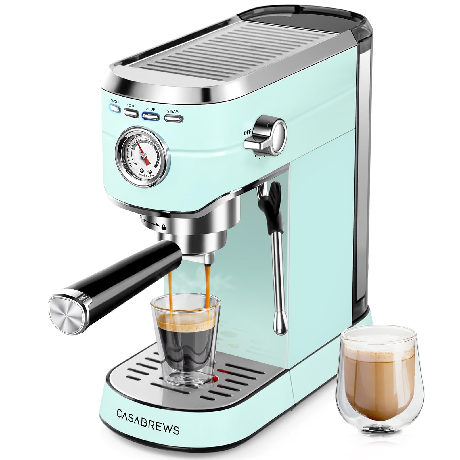 CASABREWS 20 Bar Espresso Machine with Milk Frother - Stainless Steel Home Coffee Maker, 34oz Removable Water Tank, Pastel Green - Perfect for Lattes, Cappuccinos & Home Baristas