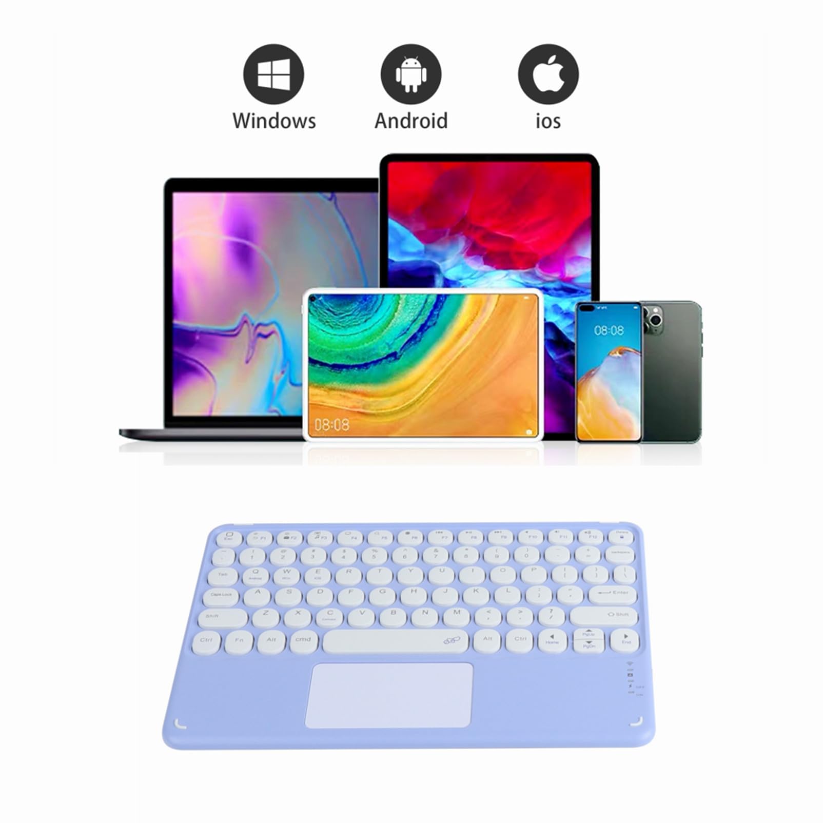 Ultra-Slim Bluetooth Keyboard for iPad, Tablet & PC - Purple | Portable & Rechargeable for Work & Travel