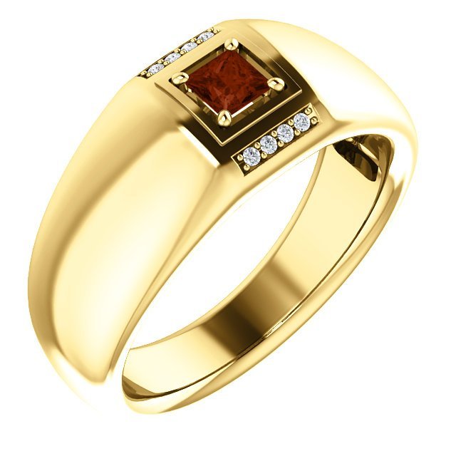 14K Gold Men's Garnet & Diamond Accent Ring - 0.32ct Garnet with 0.04ctw Diamond - Elegant Jewelry for Gifts, Weddings & Special Occasions