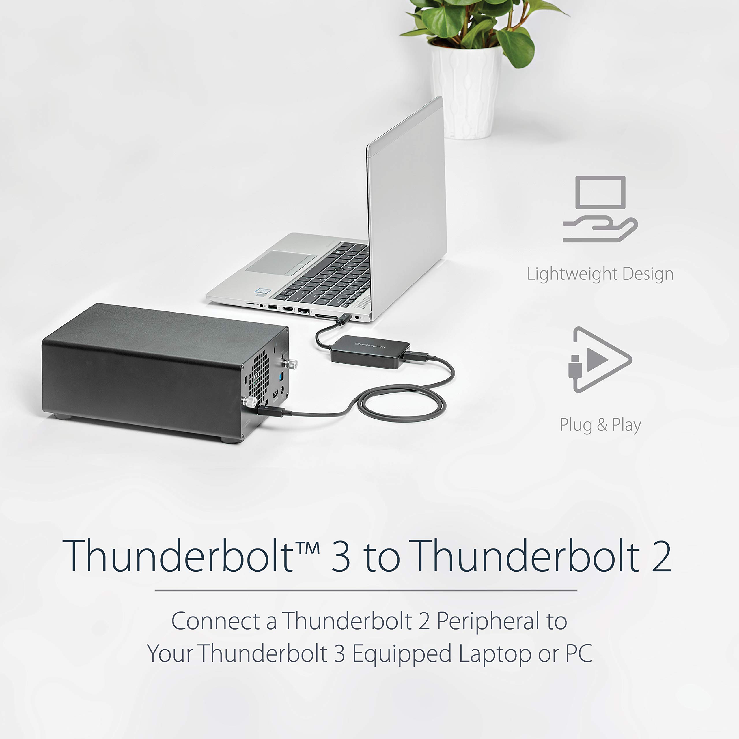 StarTech.com Thunderbolt 3 to Thunderbolt 2 Adapter - 20Gbps TB3 to TB2 Converter for Mac & Windows - Connect Laptops to TB1/TB2 Displays & Devices - Ideal for Video Editing, Gaming & High-Speed Data Transfer (TBT3TBTADAP)