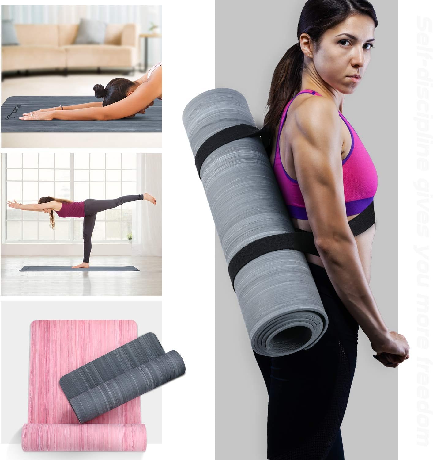 Premium Non-Slip Yoga Mat with Grain Texture - Gray for Home & Studio Workouts - Ideal for Hot Yoga, Pilates, and Meditation Exercises