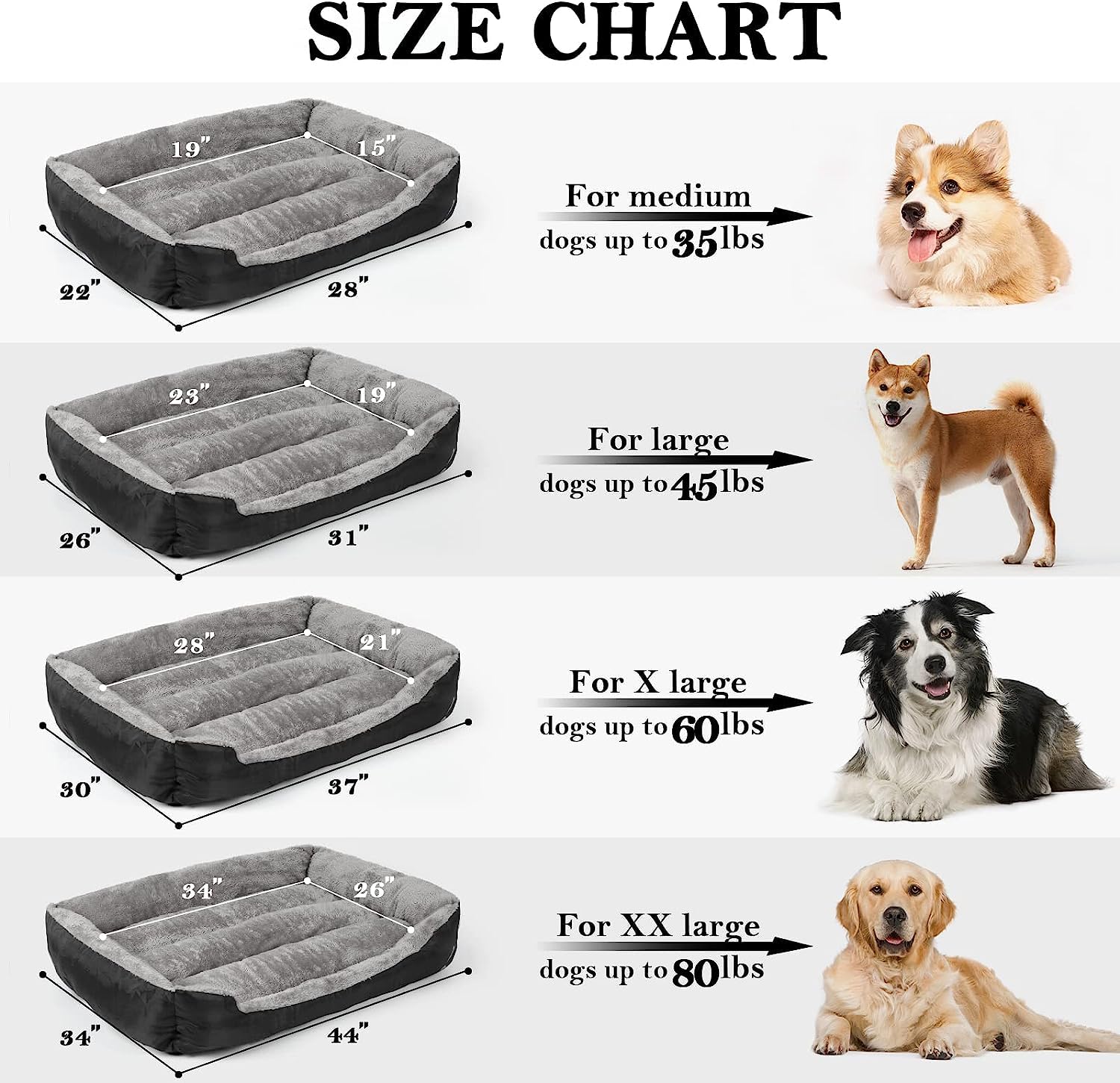 DogBaby Washable Rectangle Dog Bed for Large Dogs - Comfortable & Breathable Pet Bed (Medium 28