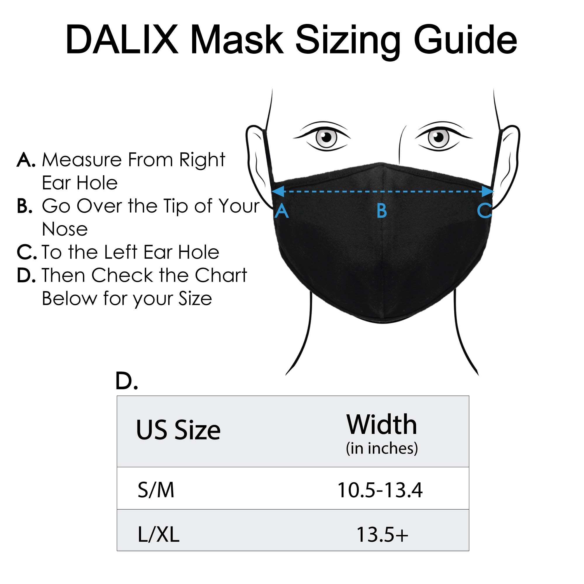 DALIX Reusable Washable Cloth Face Mask 20-Pack Black S-M | Made in USA | Breathable Comfort for Daily Use, Travel & Outdoor Activities