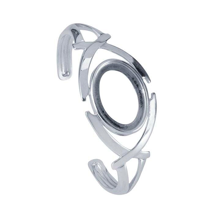 Sterling Silver 25x18mm Oval Criss Cross Cuff Bracelet Mounting - DIY Jewelry Making, Custom Cabochon Setting for Handmade Bracelets - Perfect for Crafting, Gifts & Boho Fashion Accessories