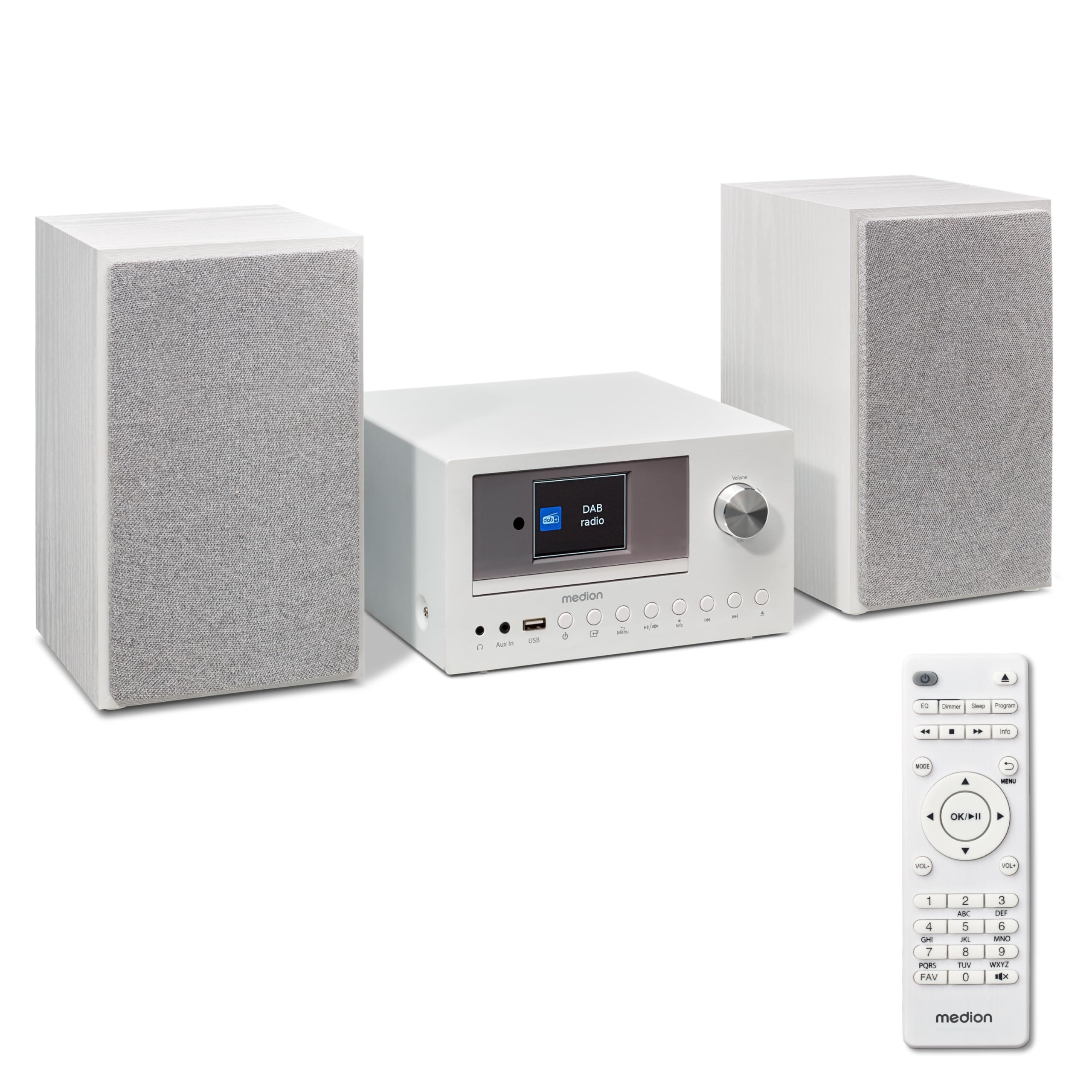 MEDION Compact System P85003 Micro Audio System - Internet Radio, DAB+, FM PLL Radio, Bluetooth, USB, AUX, 2x150W, White - Perfect for Home, Office & Small Spaces Entertainment
