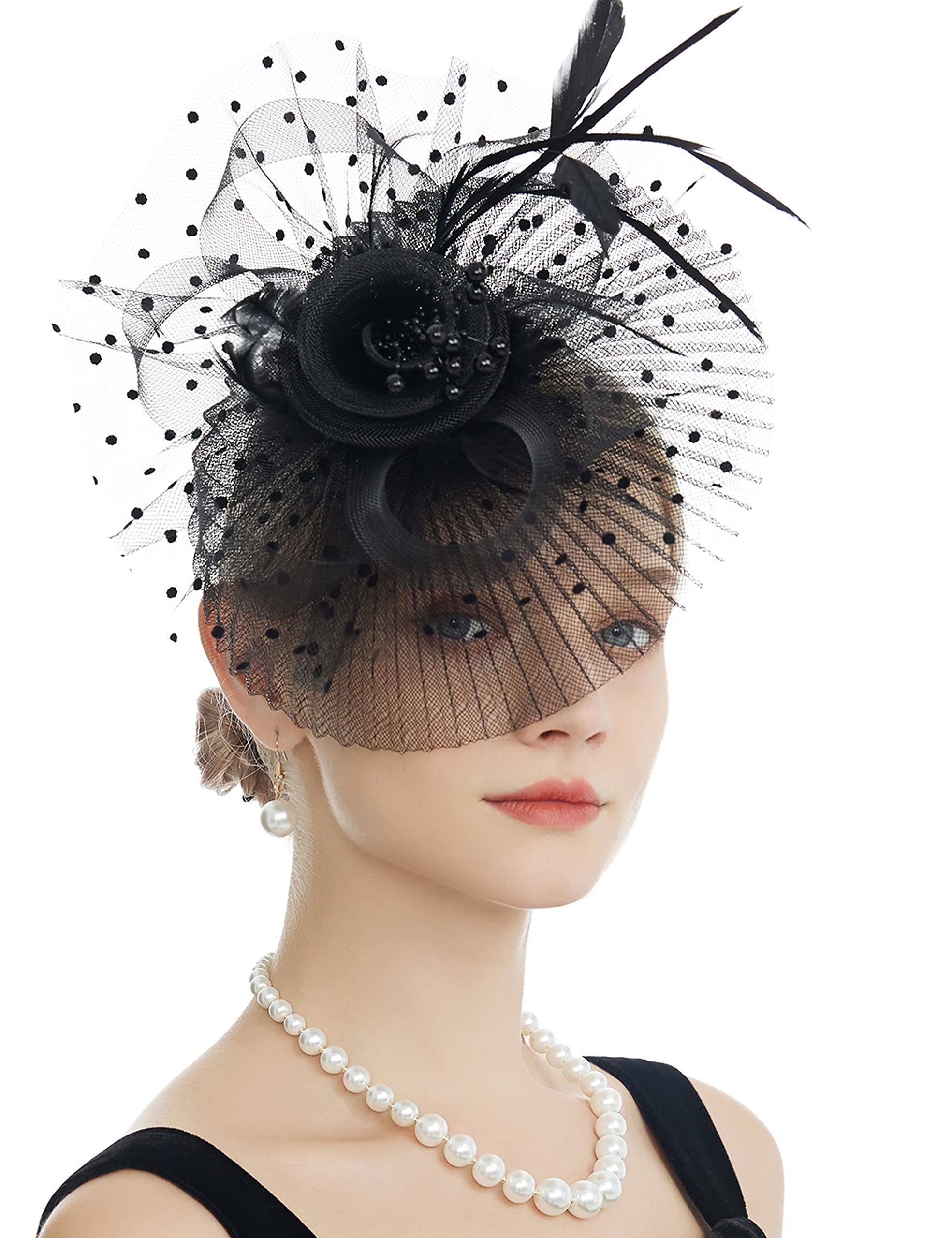 Elegant Women's Fascinator Hat with Feather & Flower - Tea Party, Wedding, Cocktail Headband Veil Hair Accessory | Perfect for Bridal Showers, Garden Parties & Special Occasions