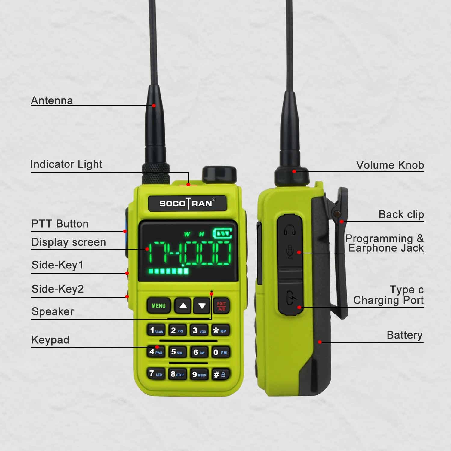 SOCOTRAN UV-5118 Dual Band Walkie Talkie (108-660MHz) - Air Band, Marine Radio, Police Scanner with NOAA Weather Alert, VOX & Hidden LCD Display (Red) - Ideal for Outdoor Adventures, Emergency Communication & Security Monitoring