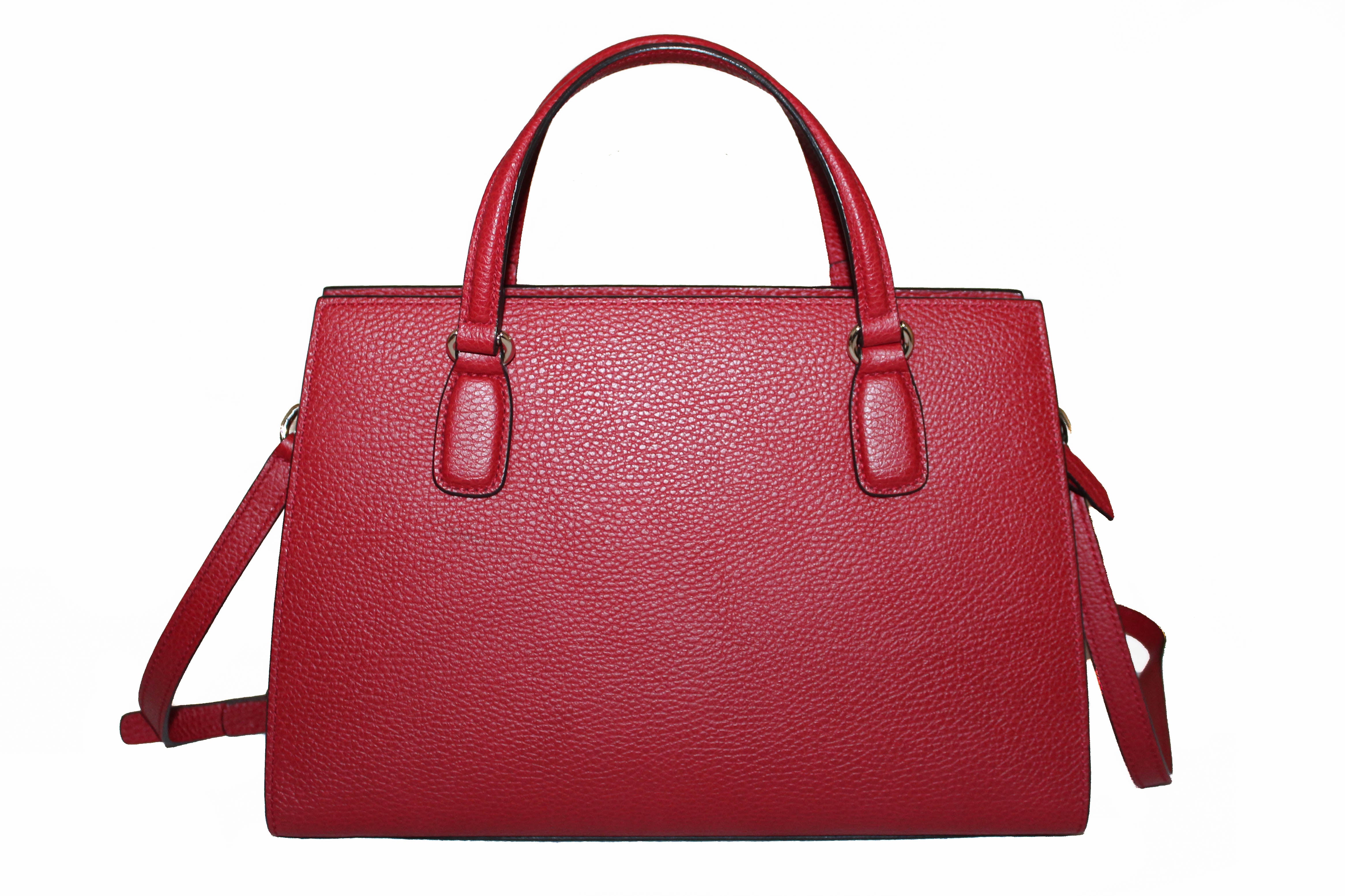 Authentic Gucci Red Soho Pebbled Leather Tote Handbag & Crossbody Bag for Women - Luxury Designer Shoulder Bag for Work, Travel & Everyday Use
