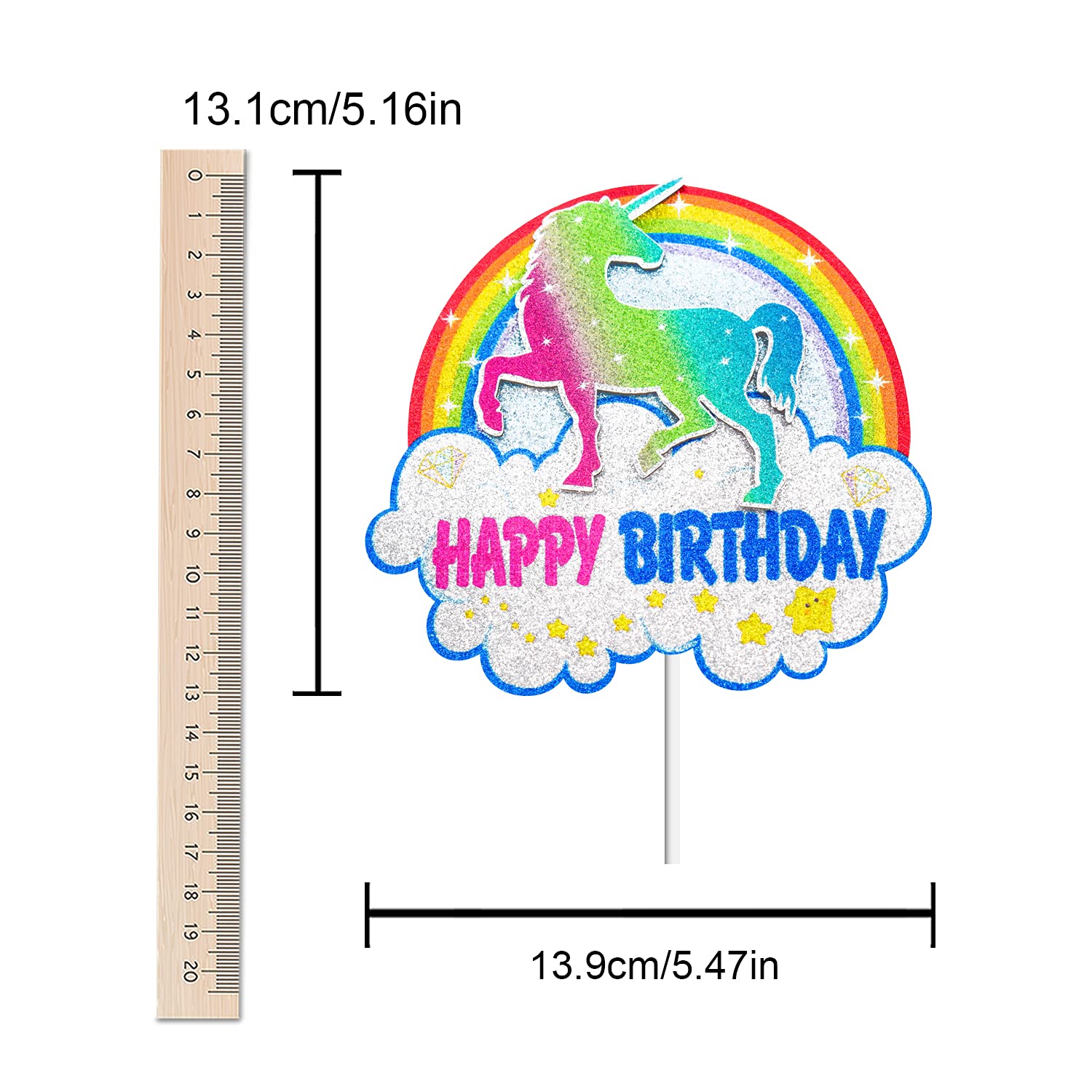 Rainbow Unicorn Happy Birthday Cake Topper - Cartoon Unicorn Cake Decorations for Girls Birthday Party - Perfect for Unicorn Themed Cakes, Cupcakes, and Desserts