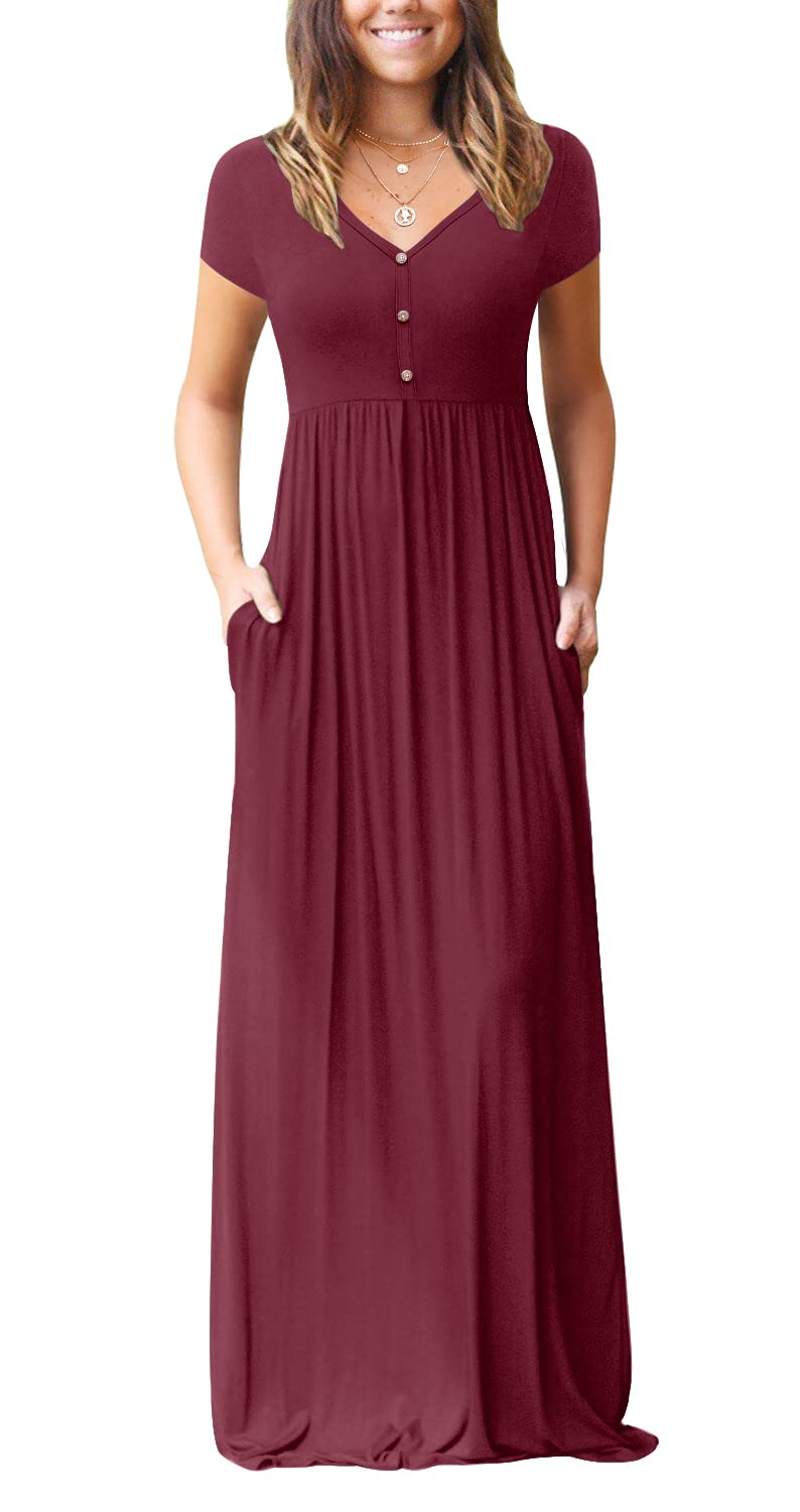 GRECERELLE Women's Long Maxi Dresses 2025 - Short Sleeve V-Neck Casual Summer Button Dress with Pockets | Perfect for Beach, Vacation, and Everyday Wear