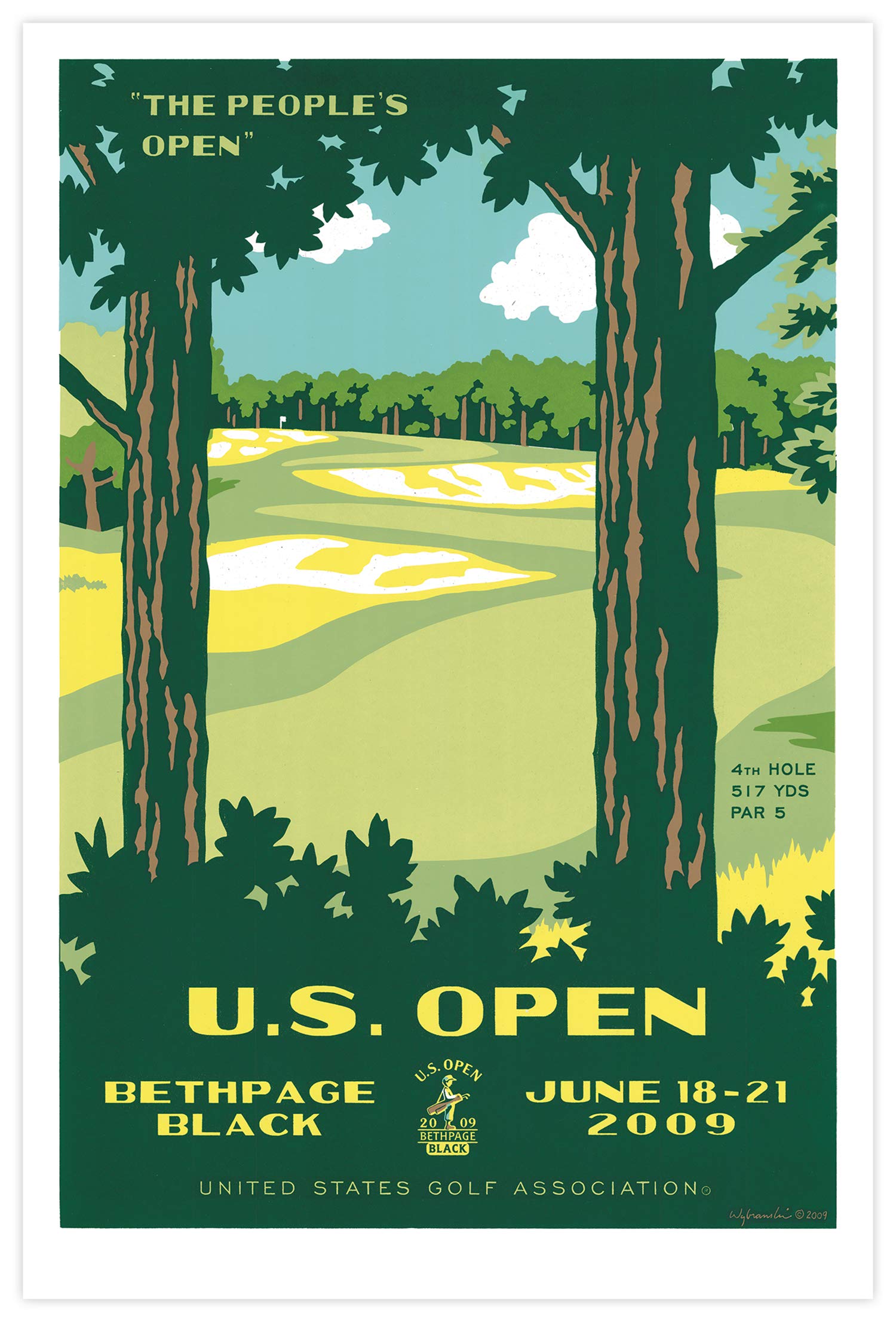 Lee Wybranski Official Golf Art - 2009 U.S. Open Championship at Bethpage Black - 20x30 Inch Wrapped Canvas Print - Perfect Golf Gift for Men - Home Office Decor & Man Cave Wall Art
