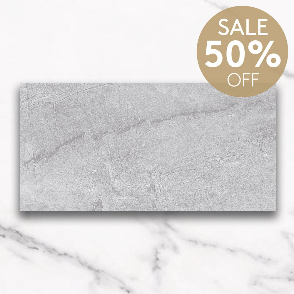 Mondial Light Grey 300x600mm Stone Look Lappato Porcelain Tile - Premium Wall & Floor Tile for Bathroom, Kitchen & Living Room