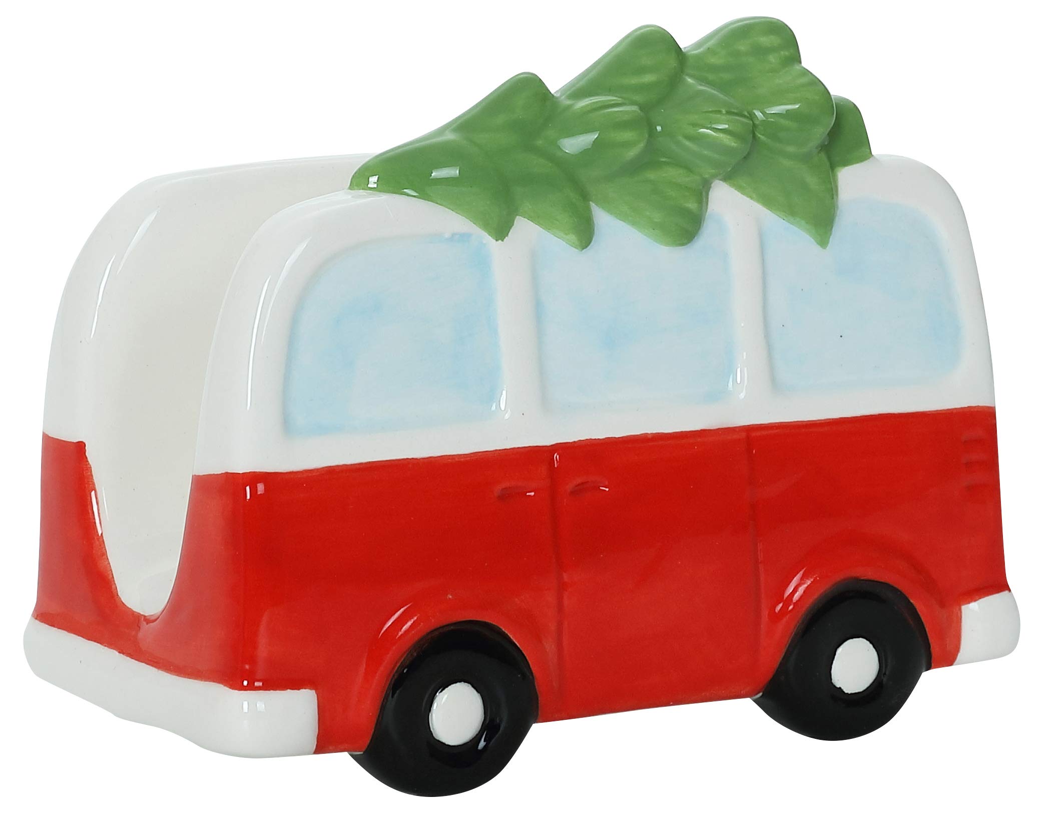 Hand Painted Christmas Ceramic Napkin Holder - Holiday Van Design for Table Decor | Perfect for Holiday Parties, Dinner Tables & Festive Home Decor