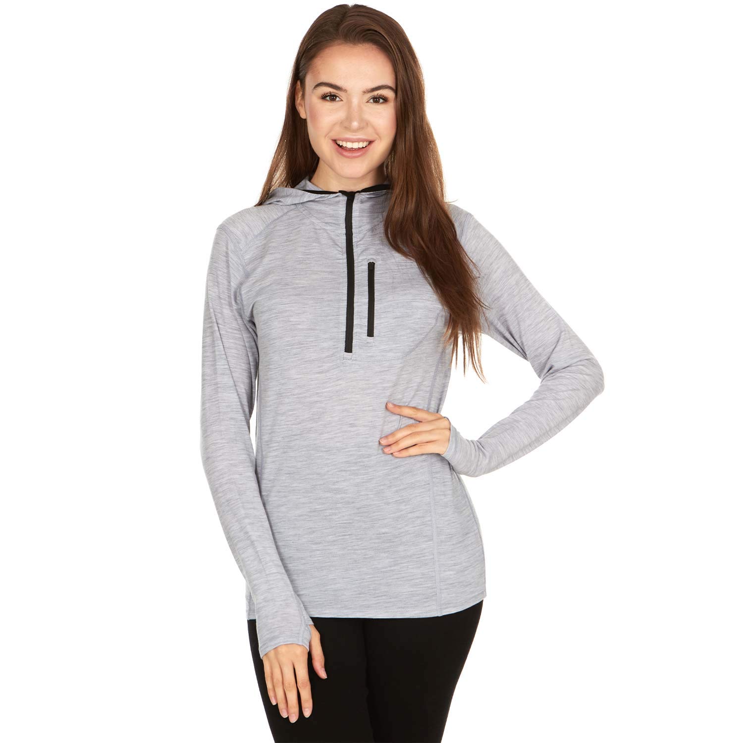 Women's Lightweight 1/4 Zip Sun Protection Hoodie - 84% Merino Wool for Hiking, Running & Outdoor Activities