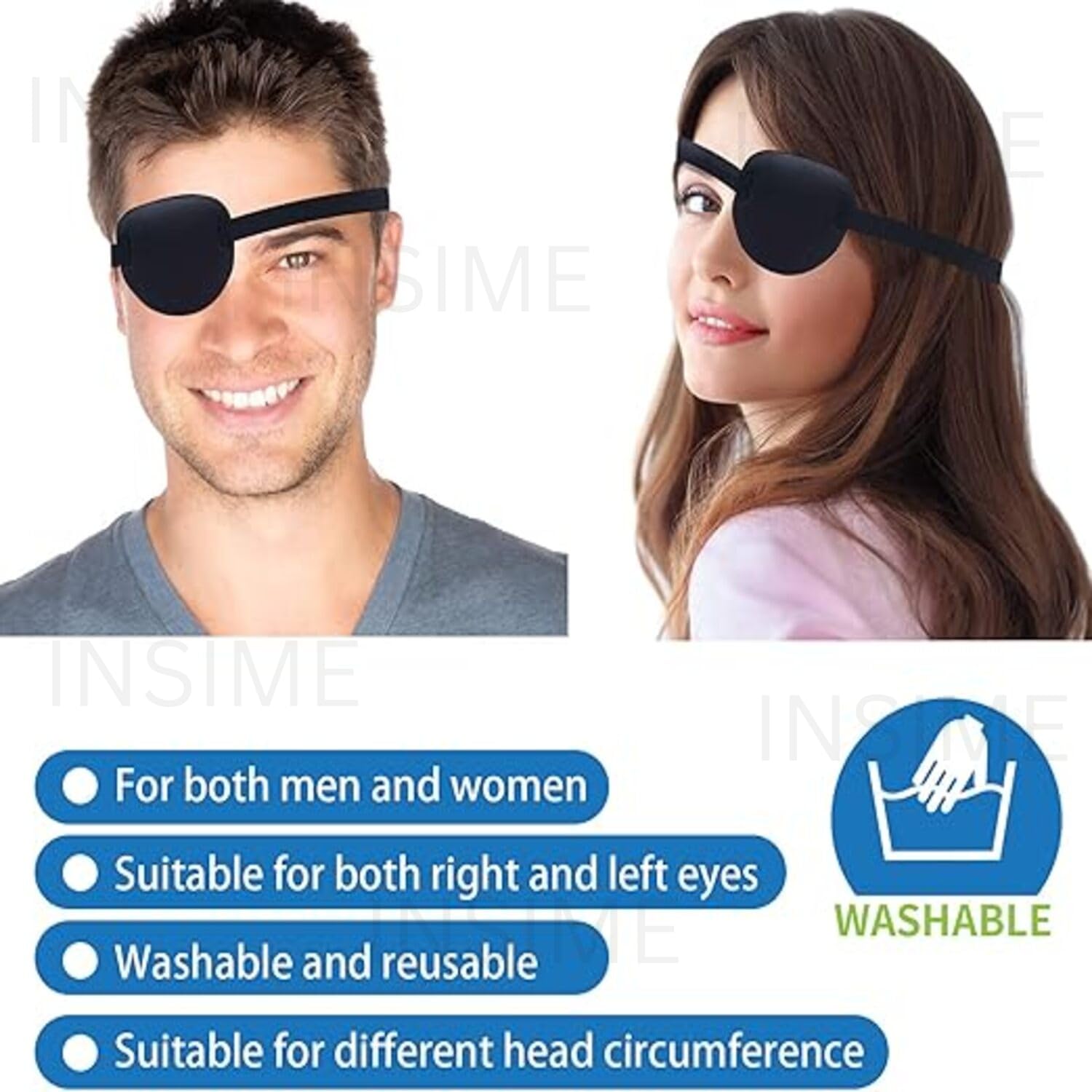 INSIME Adjustable Pirate Eye Patch for Kids - Soft 3D Groove Design for Left or Right Eyes - Lazy Eye Treatment & Amblyopia Therapy - Perfect for Halloween Costumes & Dress-Up Play (Pack of 2)