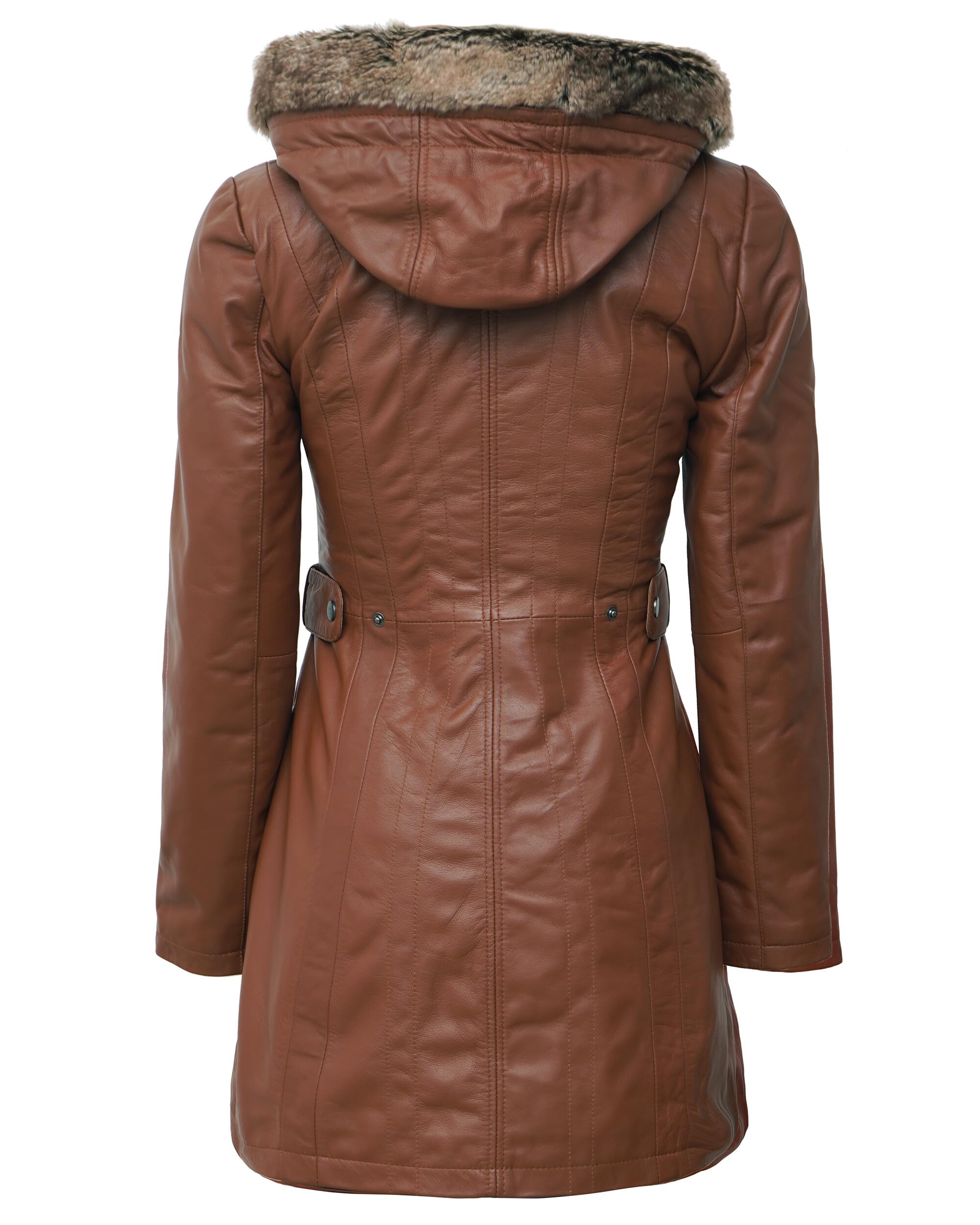 Decrum Genuine Lambskin Leather Jacket for Women - Stylish Winter Coat with Belt, Warm Faux Fur Lining - Perfect for Office, Dating & Outdoor Activities