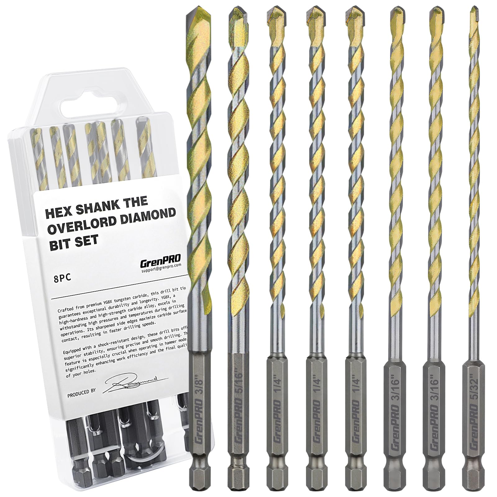 8-Piece Concrete Drill Bit Set - 5/32