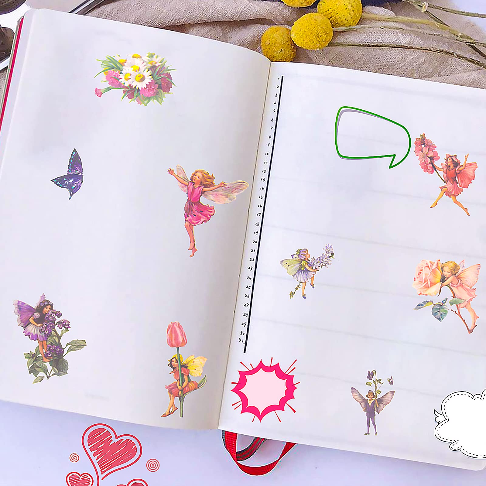 90 Pieces Fairy Stickers for Scrapbook, DIY Crafts - Transparent Flower Fairy Patches for Scrapbooking, Hand Ledger, Phone Case, Laptop & Diary Decoration (Sunburst & Twilight) - Perfect for Journaling, Bullet Journals, and Gift Wrapping