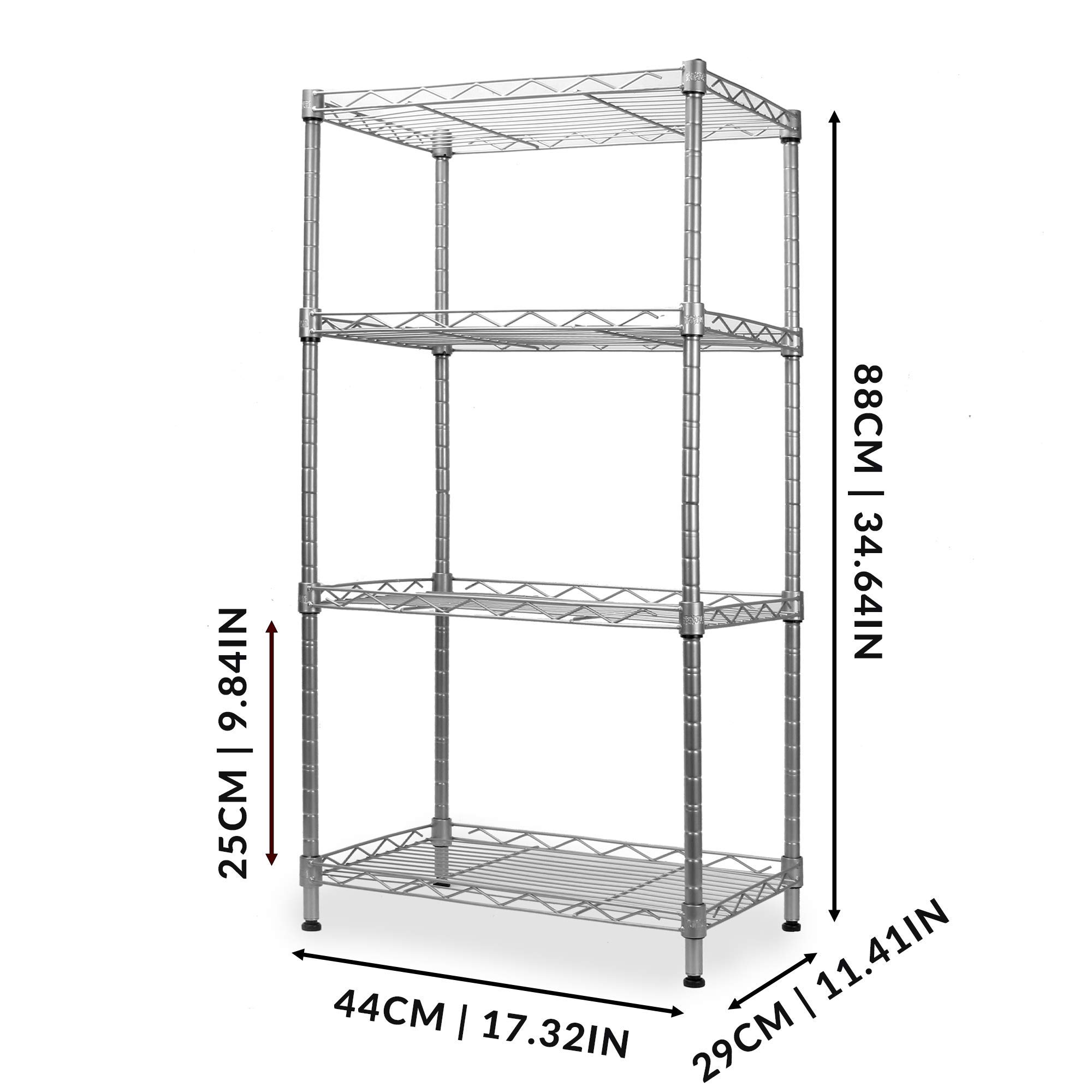 Maison & White 4-Tier Metal Storage Shelf Unit - Heavy Duty Standing Organizer Rack for Kitchen, Bathroom, Garage & Closet - Space Saving Home Organization Solution for Pantry, Laundry Room & Workshop Storage Needs