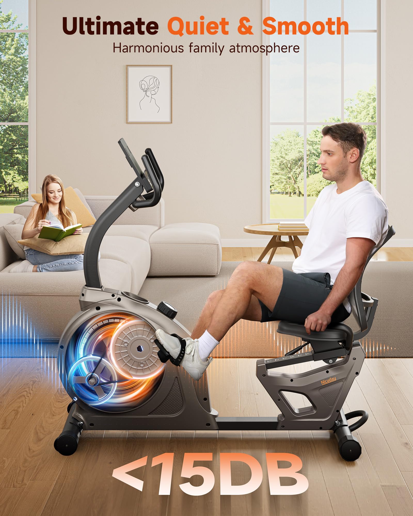 Niceday Recumbent Exercise Bike for Home - 400LBS Weight Capacity, Magnetic Resistance with Smart APP & LCD Monitor, Heart Rate Sensors - Perfect for Seniors, Physical Therapy & Low-Impact Cardio Workouts