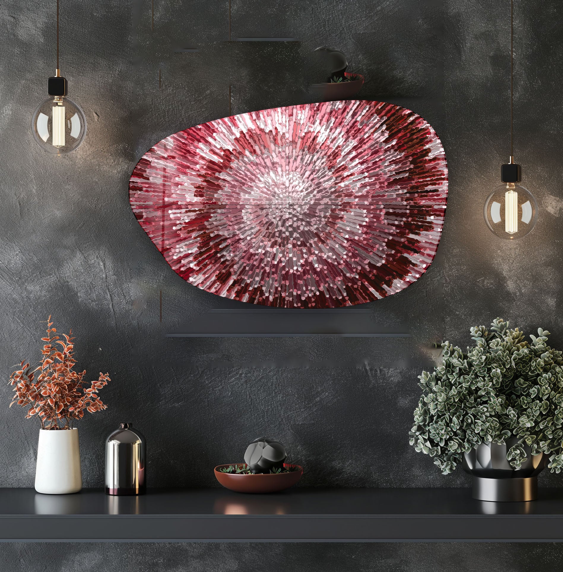 Abstract Red Lines Aesthetic Glass Wall Art - Modern Home Decor for Living Room, Bedroom & Office - Shatterproof Tempered Glass Hanging Artwork